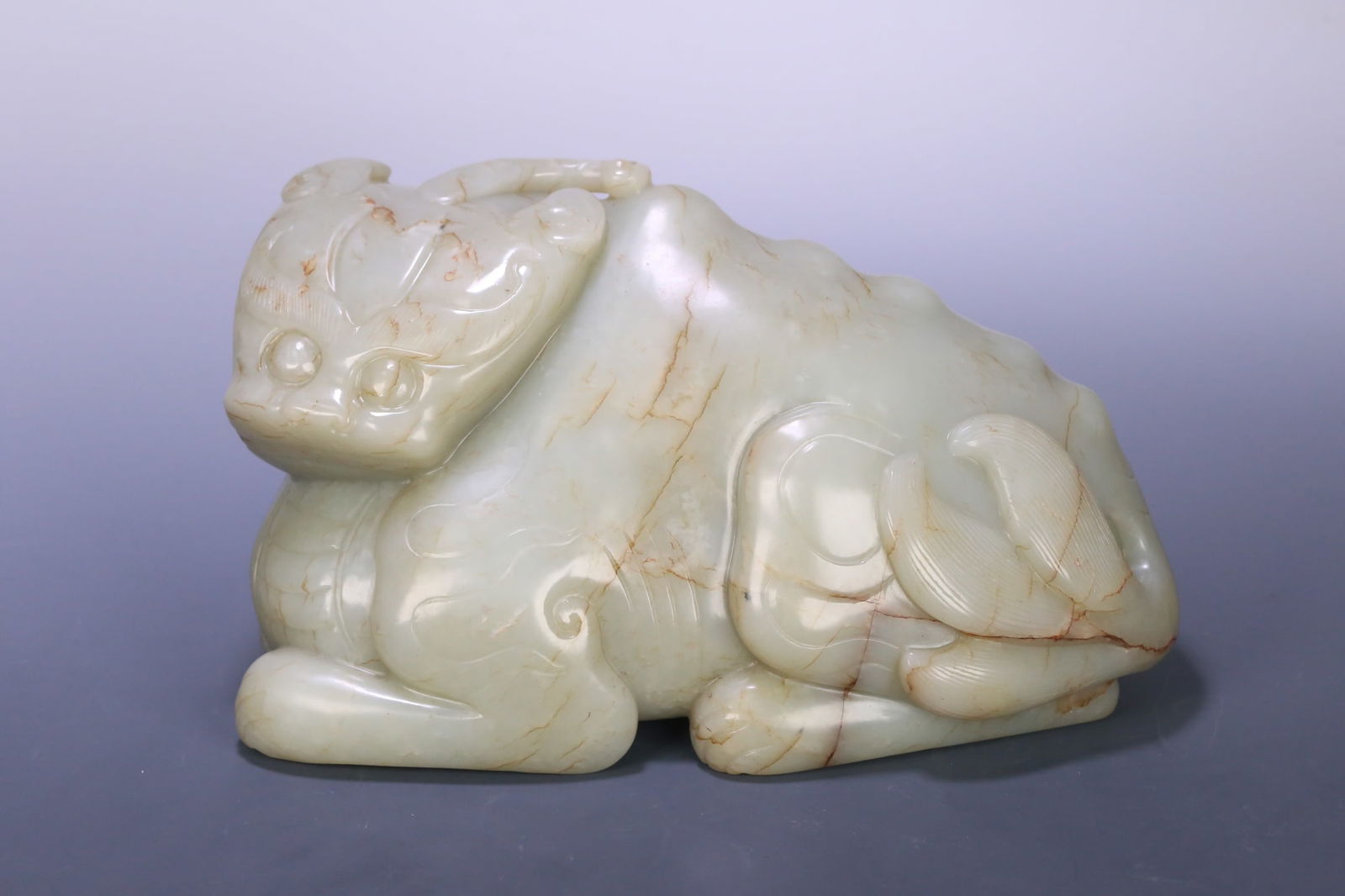 Hetian Jade Pixiu Ornament, Qing Dynasty: Qing Dynasty Hetian Jade Pixiu Ornament, height 12.8cm, length 23.7cm, width 10.2cm, weight 5292g