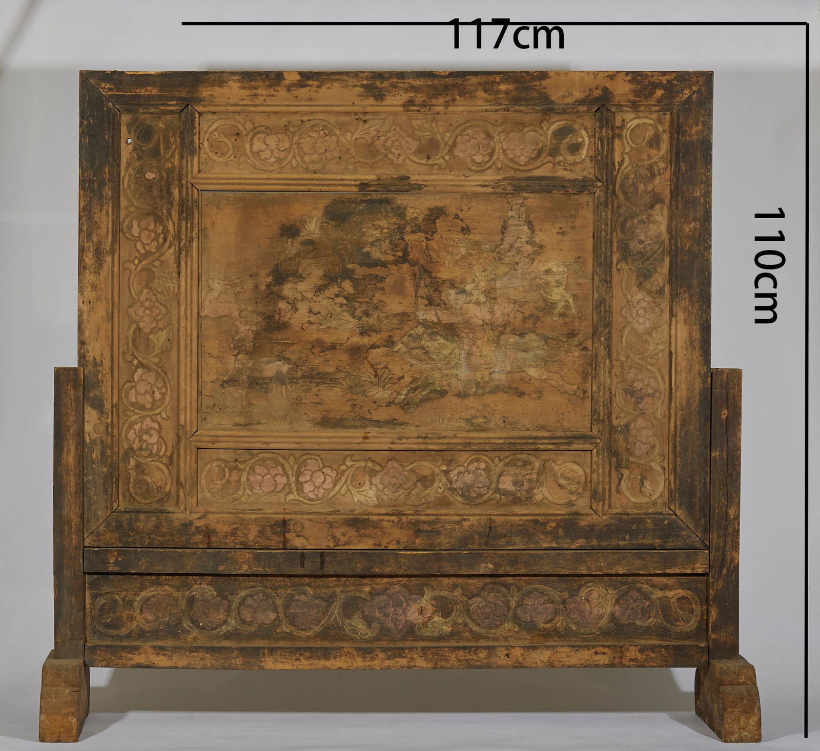Cypress Wood Table Screen with Khitan Figure Hunting Scene (1 of 15)