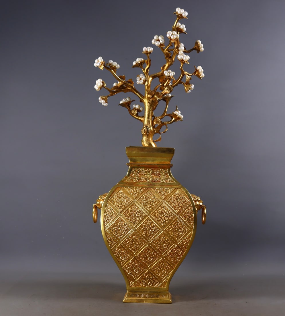 Gilt-Bronze Vase Inlaid with Pearls for Flower Arrangement (1 of 9)