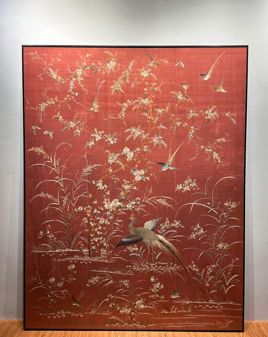 Large-sized fine mid-century Guangdong embroidery, Adding Flowers to the Brocade (1 of 9)