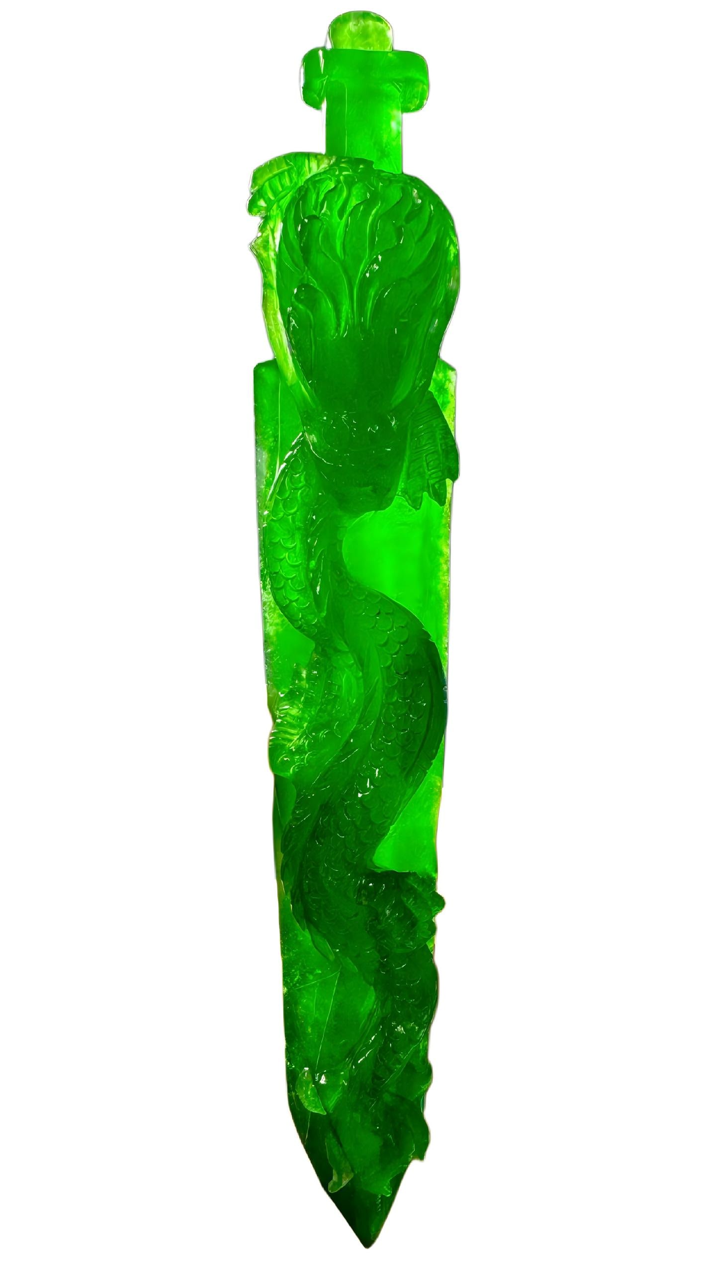 High-ice type jadeite ornament, Coiled Dragon Sword (1 of 8)