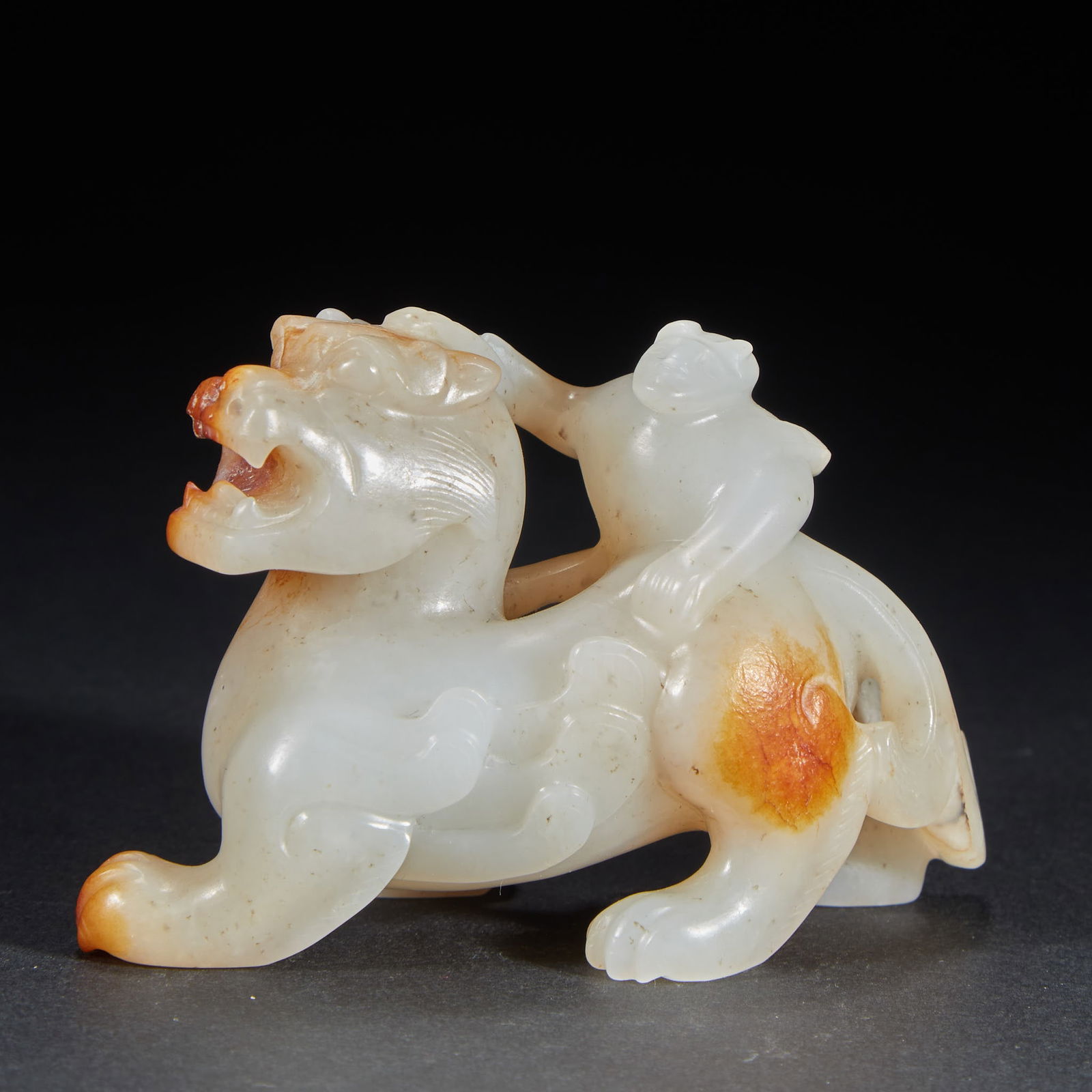 Ornament of figure riding a beast, Hetian jade (1 of 5)