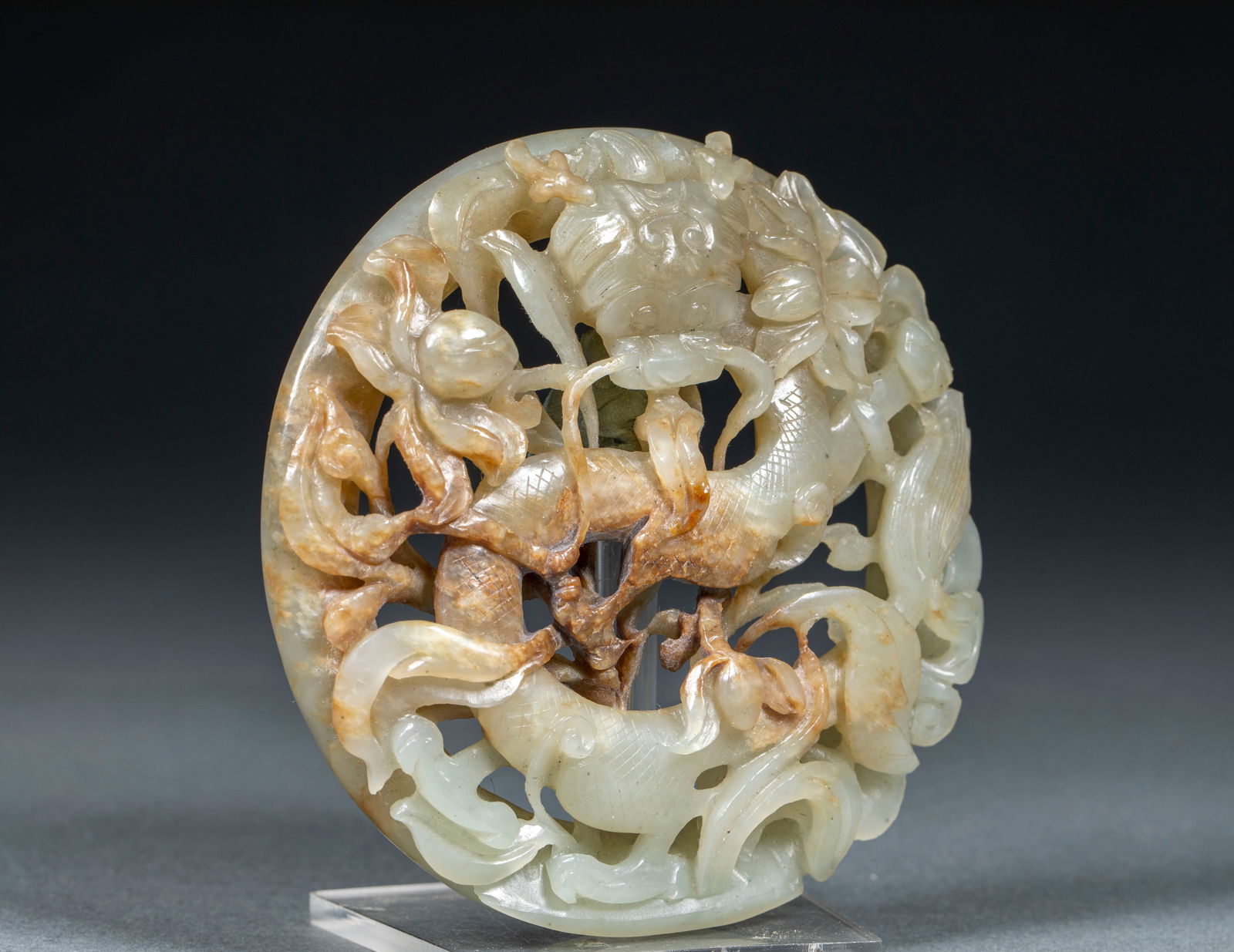 Openwork jade plaque with dragon pattern, Hetian jade - 5