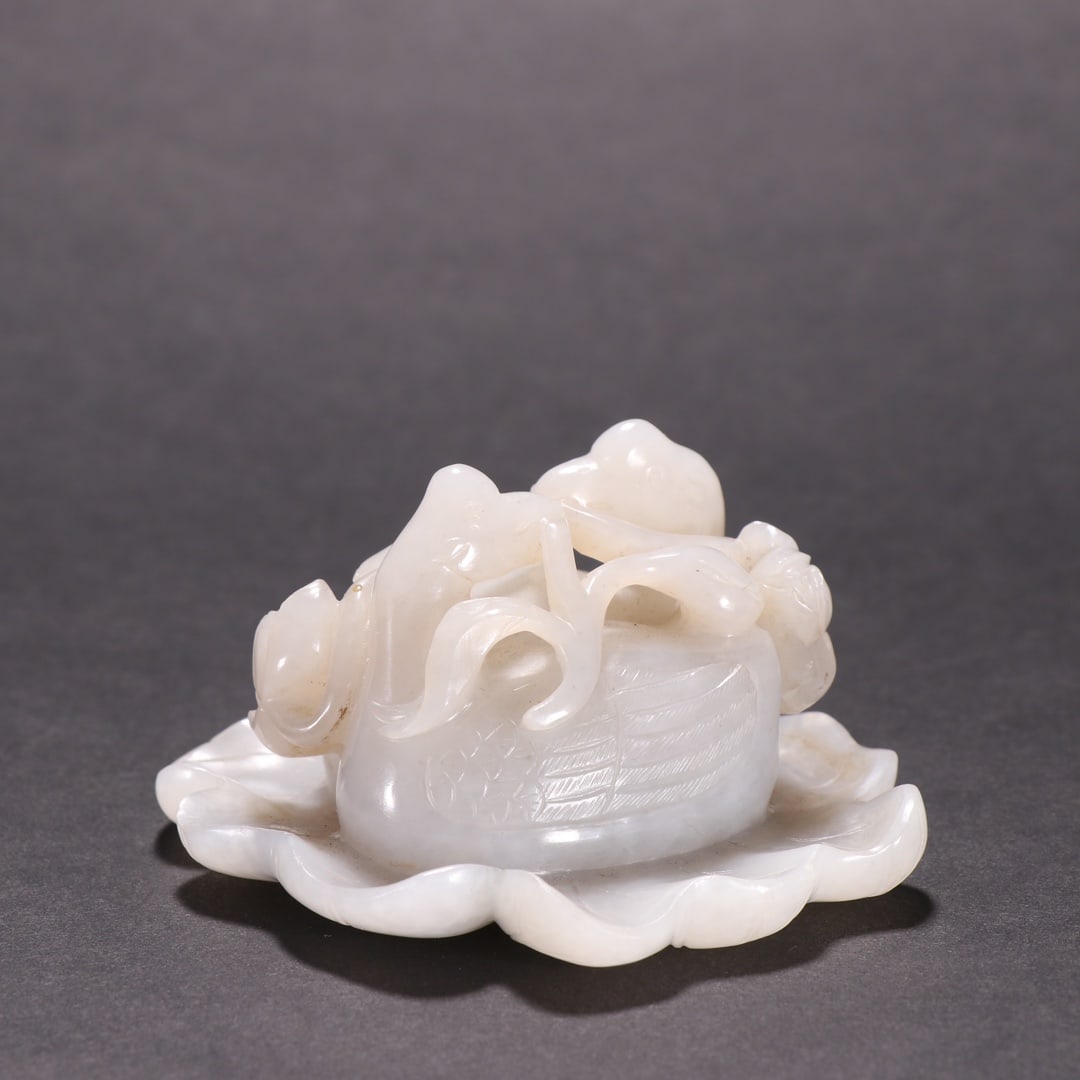 Goose Holding a Lotus Ornament, White Hetian Jade, Qing Dynasty (1 of 9)