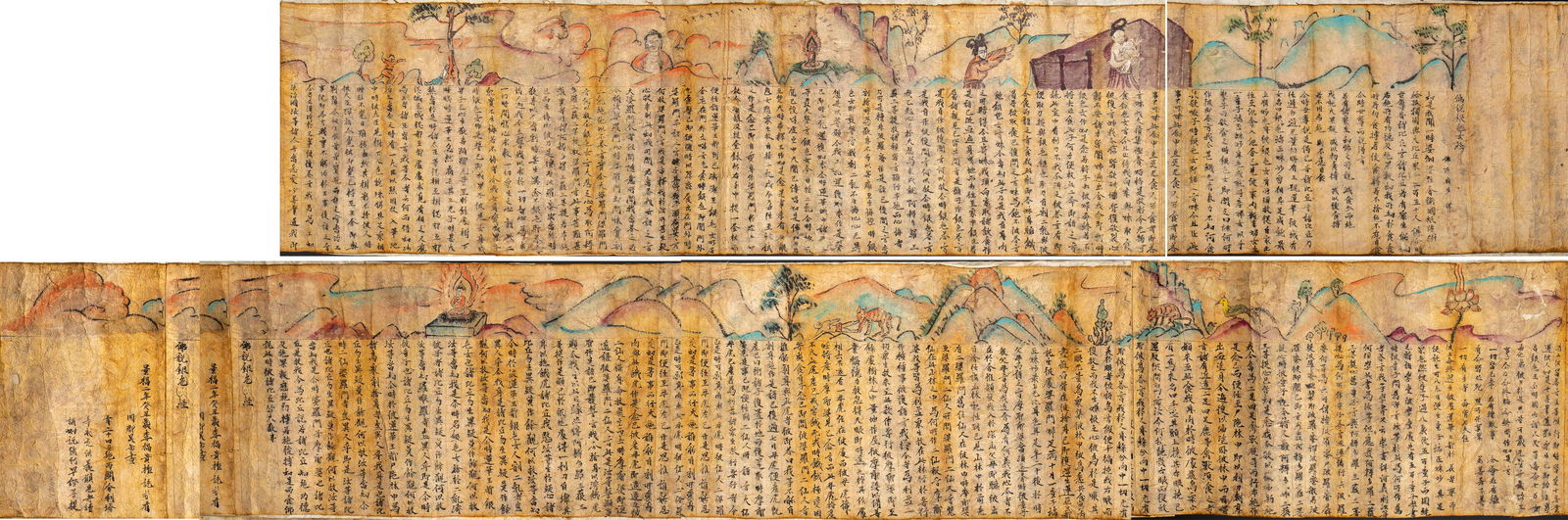 Buddha Speaks the Sutra of the Silver Maiden , Manuscript written in the 2nd Year of Jingfu Reign,: Sutra of the Silver Maiden Spoken by the Buddha (Handwritten Copy of the Second Year of Jingfu in the Tang Dynasty, 893 AD), 355cm in length and 30cm in width, Unearthed from the Dunhuang Scripture
