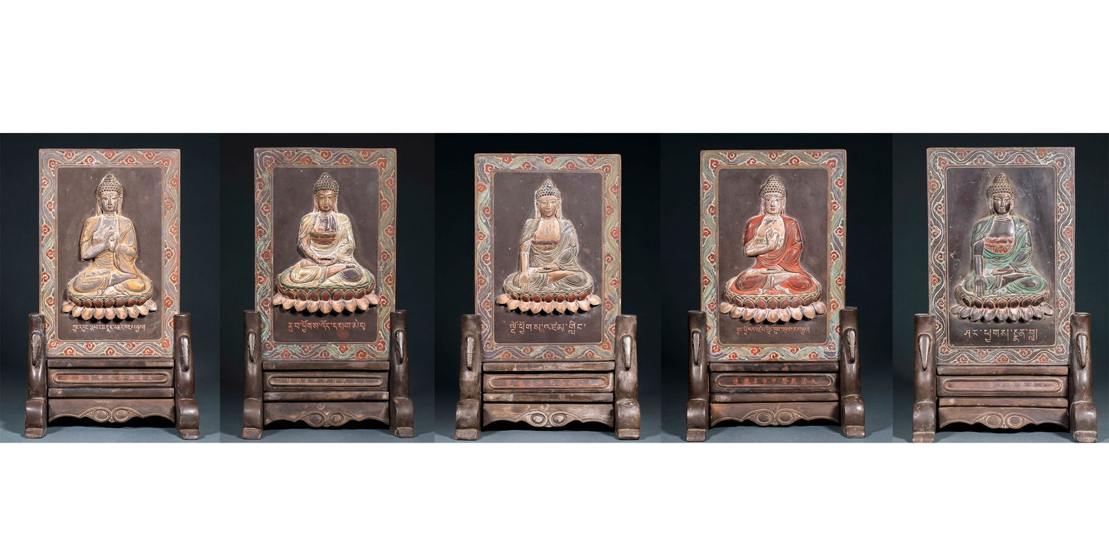 A Set of Inlaid Screens of the Five Dhyani Buddhas, Stone Carving, Qianlong Reign, Qing Dynasty (1 of 20)