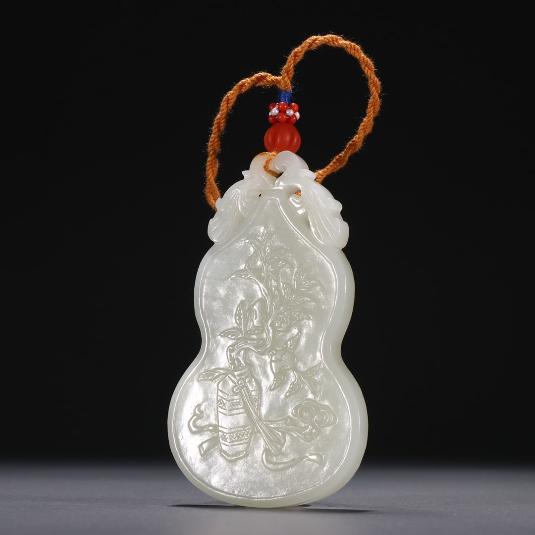 "Everything Goes Well" Pendant Plaque, Hetian Jade Seed Material: Hetian Jade Seed Material Pendant Carved with "Everything Goes as You Wish", H:8.2cm, W:4.7cm, T:0.8cm, Wt:62g