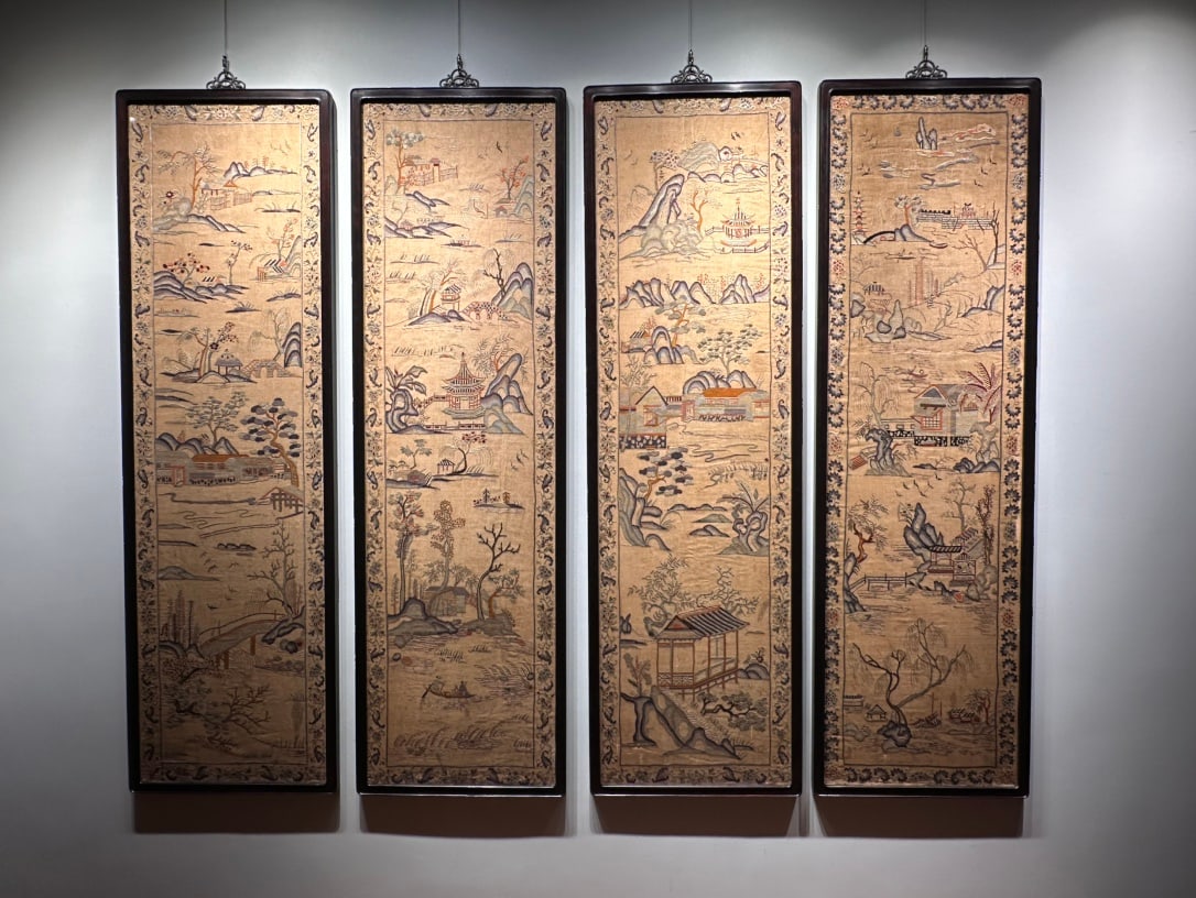 A Set of Landscape Scenery Embroidery, Nasha Craft, Qing Dynasty (1 of 9)