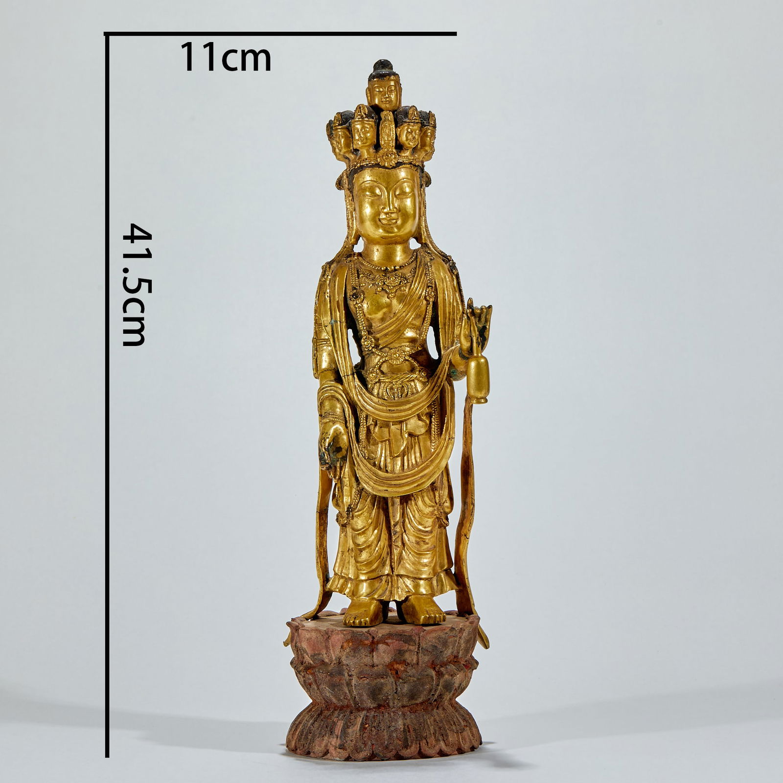 Guanyin with Pure Vase Statue, Bronze with Gold Gilding (1 of 13)