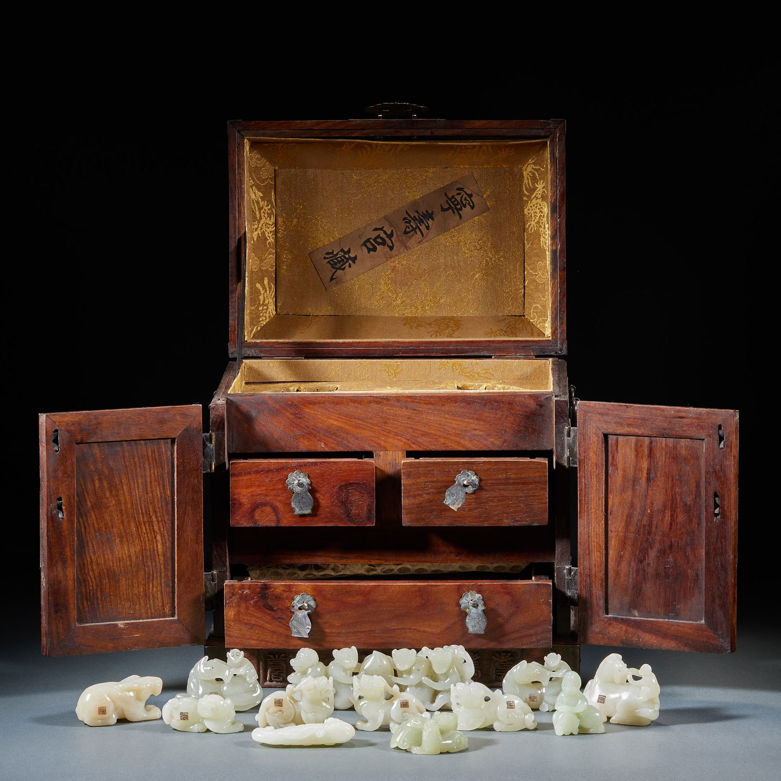 A Box of Ornaments with "Instant Promotion to Marquis" and Fortune-Longevity Pattern, Hetian Jade, (1 of 20)