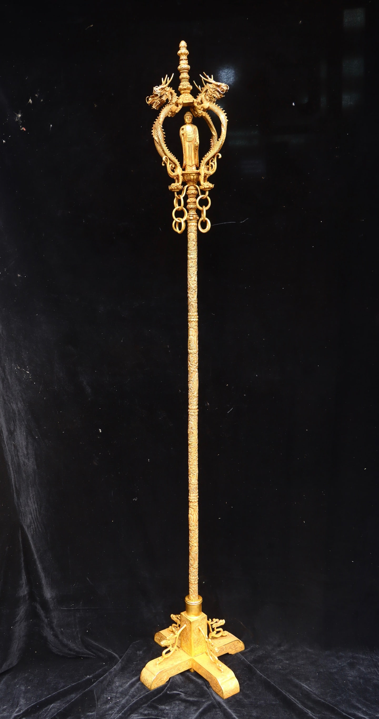 One Chiseled Gilt Bronze Buddhist Staff (1 of 9)