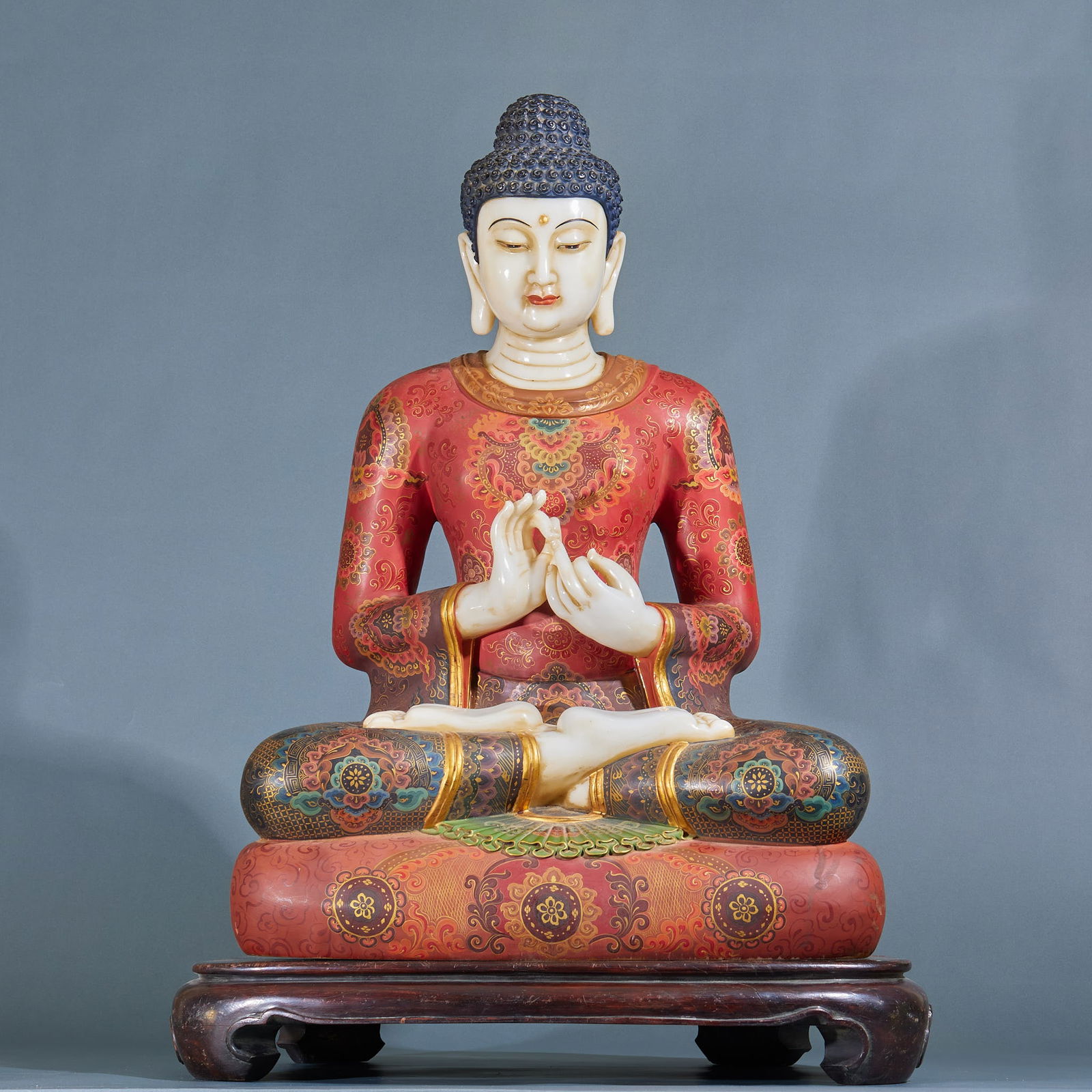 Painted White Marble Seated Sakyamuni Buddha Statue (1 of 9)