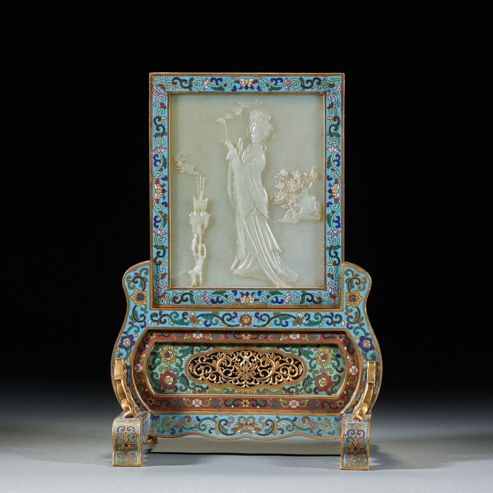 Qing Dynasty, Qianlong Reign: Enamel-inlaid Jade Table Screen with Poetic Verses (1 of 13)