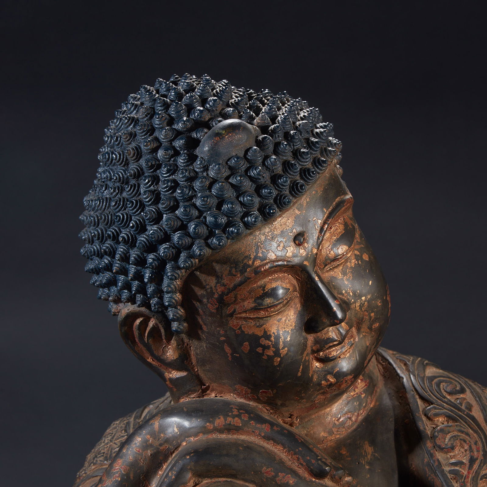 Bronze Seated Buddha Statue with Partial Gilding - 2