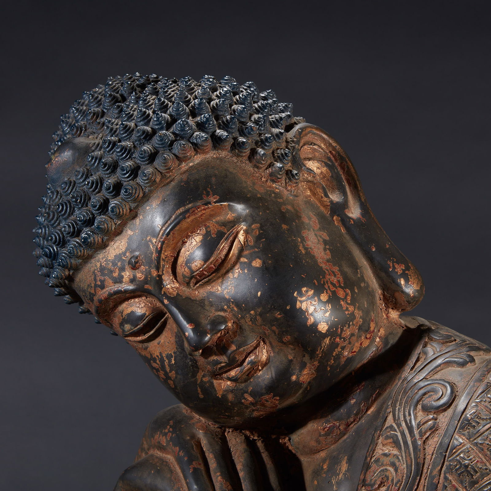 Bronze Seated Buddha Statue with Partial Gilding - 5