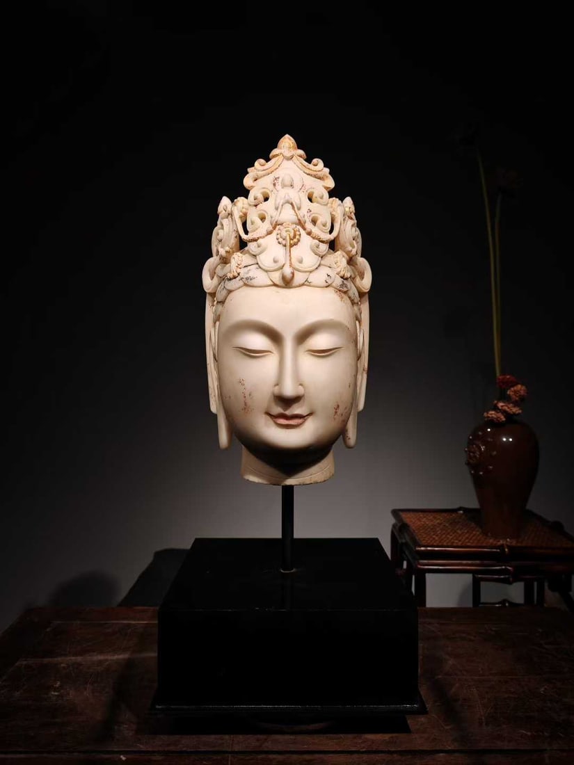 Painted White Marble Guanyin Head, Northern Qi Dynasty (1 of 9)