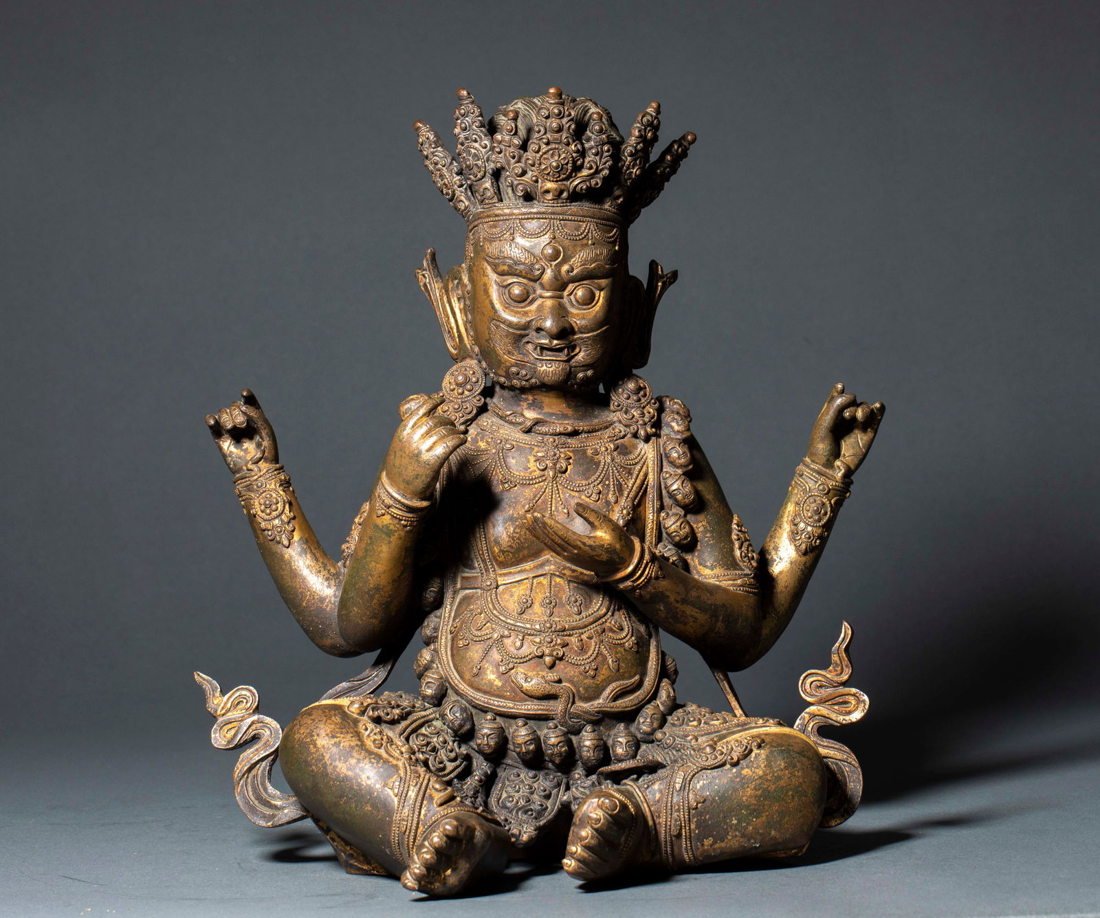 Gilt Bronze Four-armed Jambhala Statue (1 of 15)