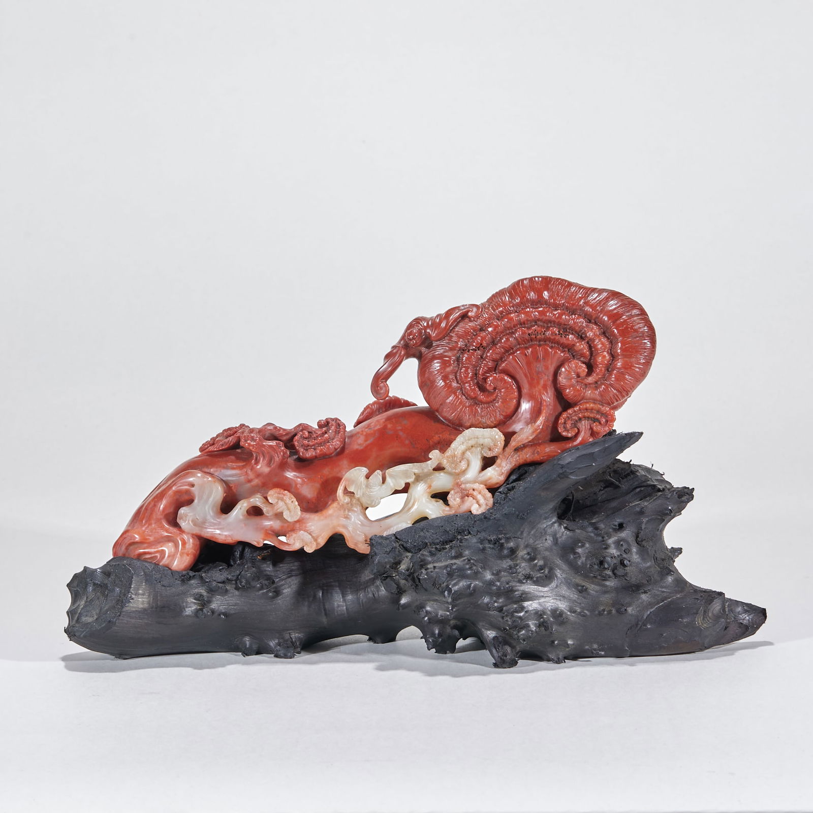 Shoushan Stone Ruyi Ornament: Shoushan Stone Inlaid Dragon and Phoenix Pattern Incense Burner, 25.5cm long, 9cm wide, 825g