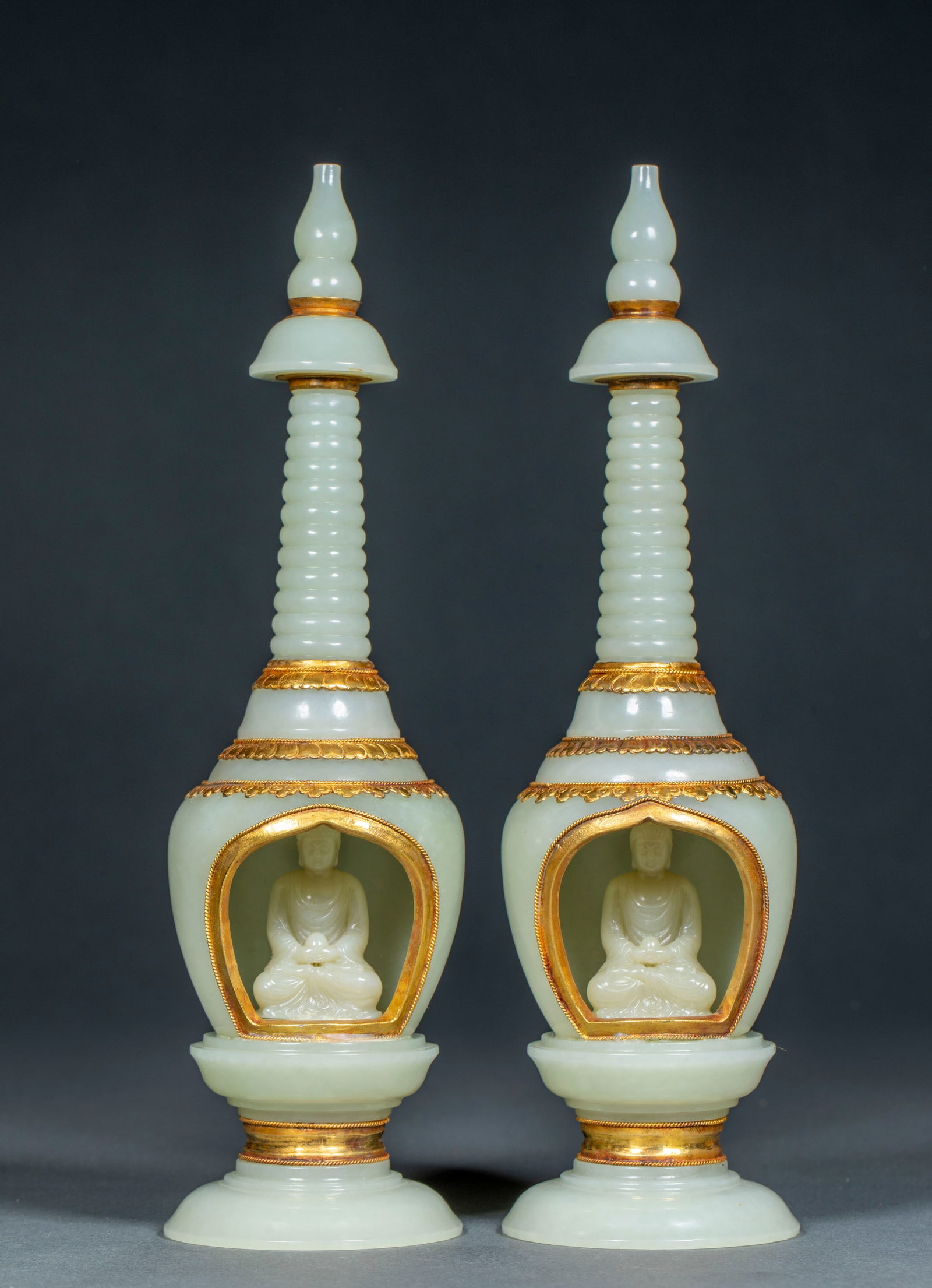 A Pair of Hotan Jade Buddhist Pagoda Ornaments (1 of 11)