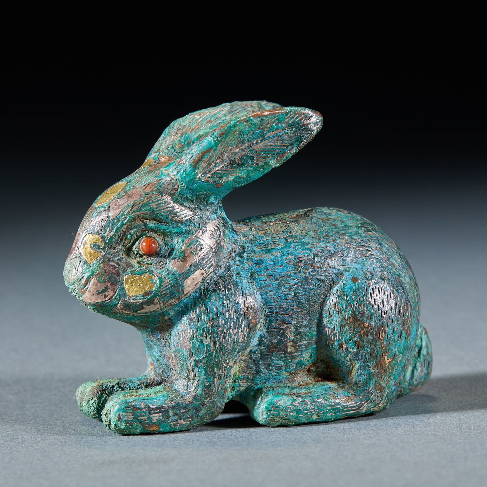 Gold and Silver Inlaid Auspicious Rabbit Ornament, Pre-Ming Dynasty (1 of 6)