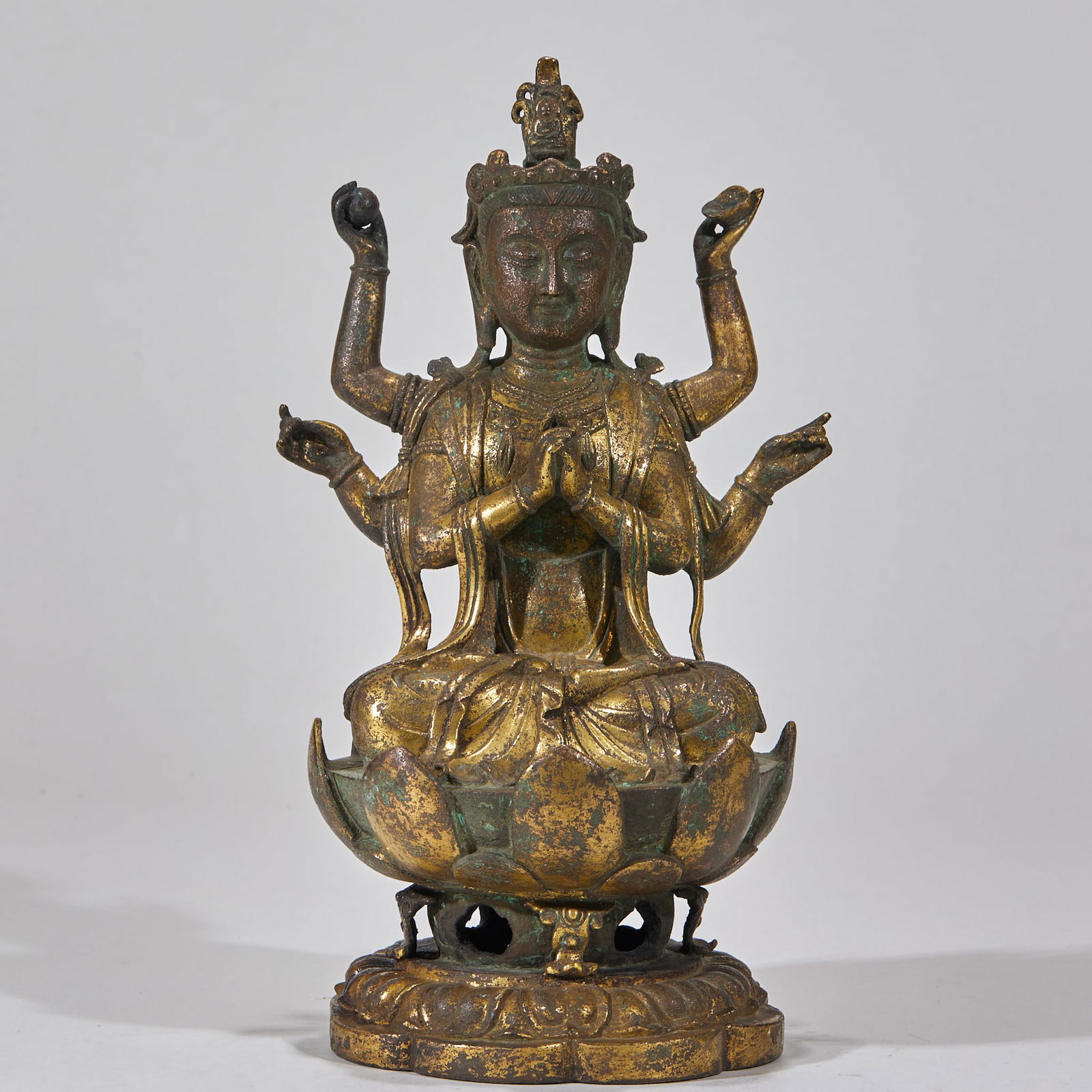 Gilt Bronze Six-Armed Guanyin Statue, Pre-Ming Dynasty (1 of 8)