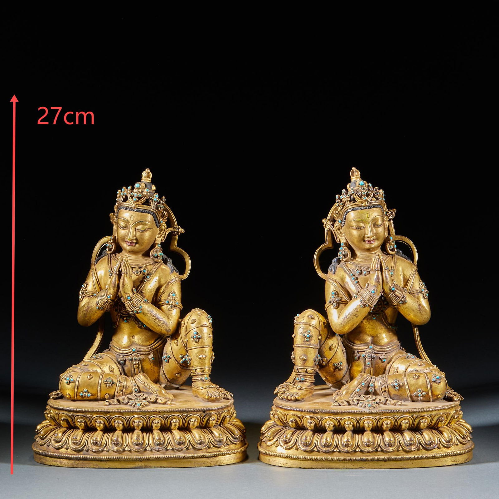 A Set of Gilt Bronze Buddha Statues Inlaid with Precious Gems (1 of 12)