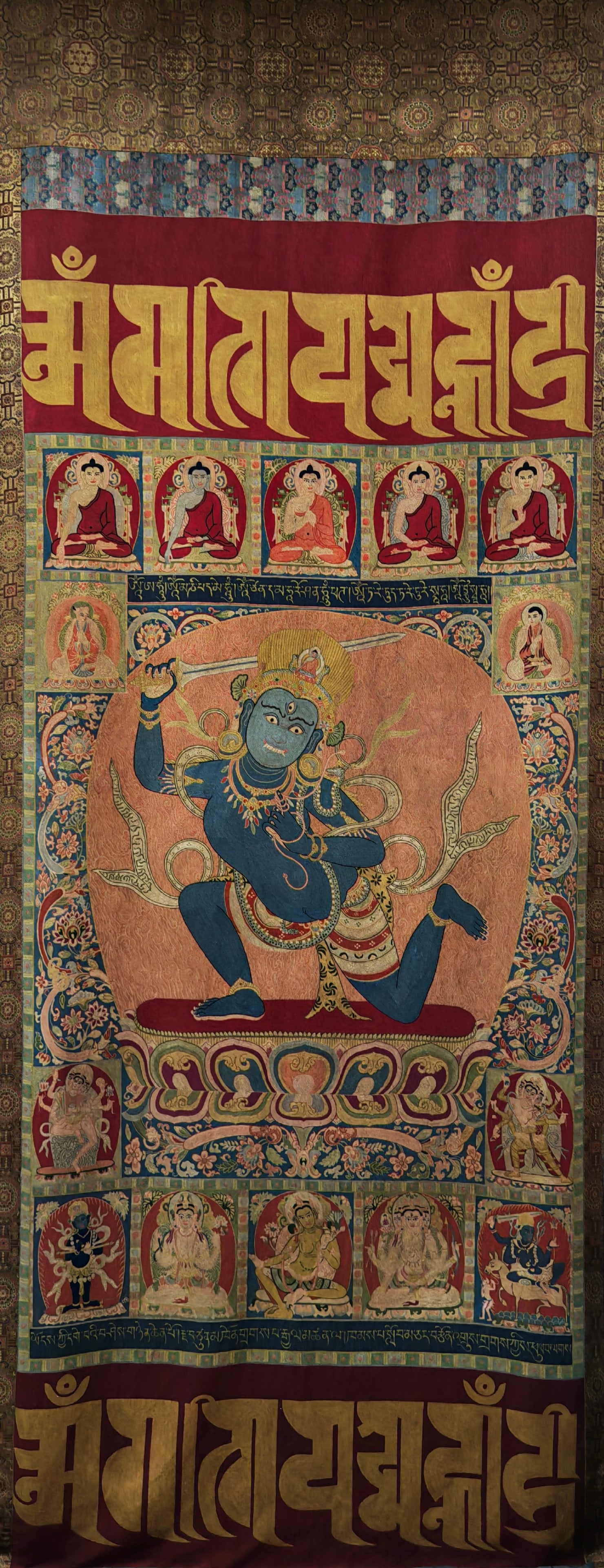 Embroidered Thangka with Seed Stitch, Qing Dynasty: Qing Dynasty, Embroidery, Seed Stitch, Thangka Painting Core, Length: 250 cm, Width: 107 cm