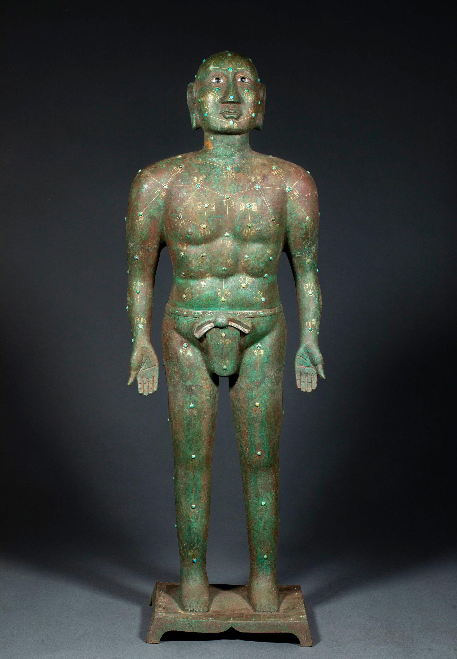 Gold and Silver Inlaid Acupuncture Figure with Gem Inlays, Pre-Ming Dynasty (1 of 17)