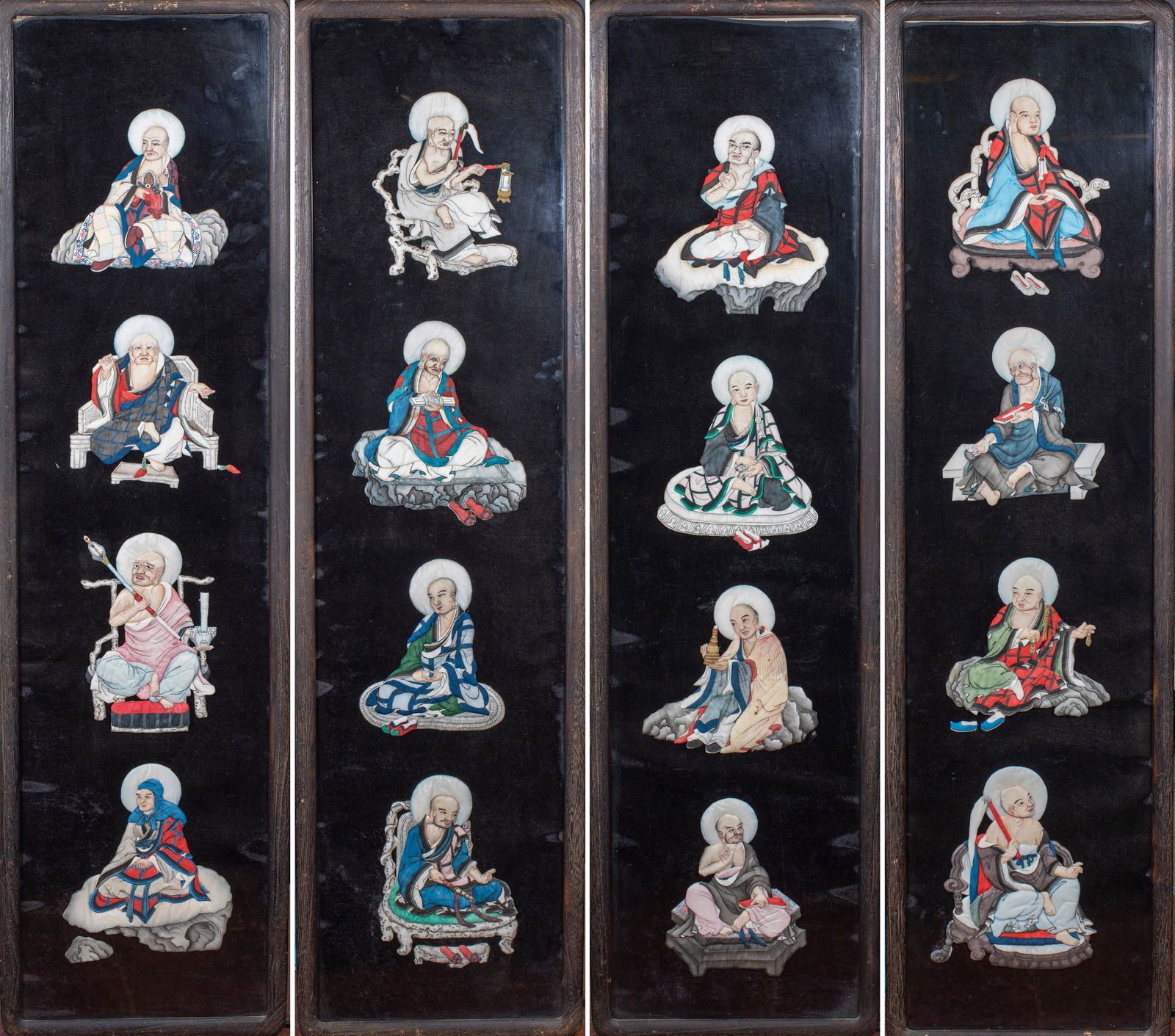 Rosewood brocade relief of four panels of Arhats (1 of 14)