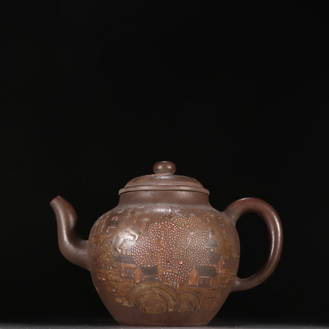 Qing Detang Marked Purple Clay with Added Color [Mountain Dwelling] Palace Lamp Teapot (1 of 9)