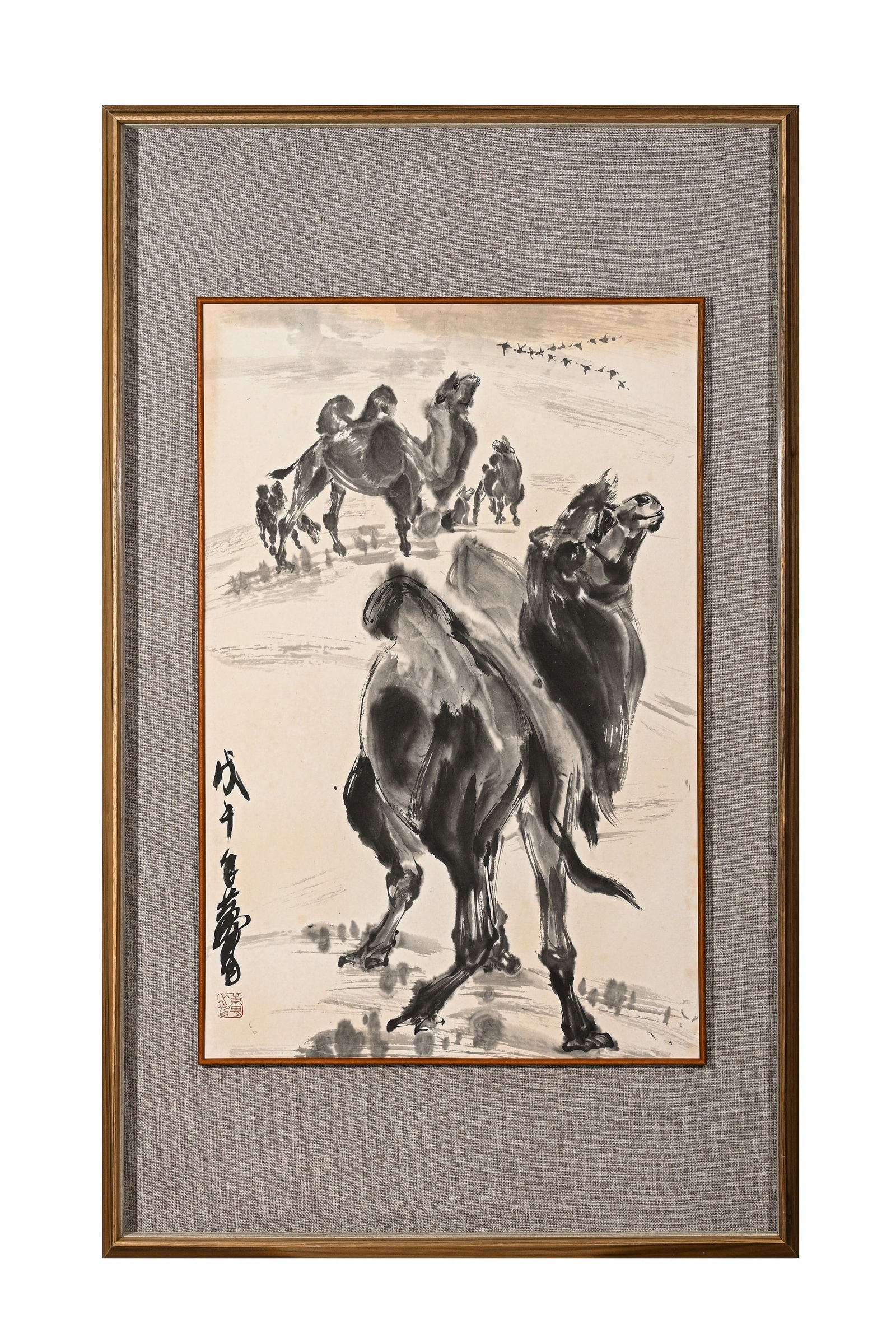 Fine painting frame by Huang Zhou: Huang Zhou - High-quality Picture Frame, 105cm in length and 62cm in width. This is a masterpiece by the modern painter Huang Zhou, representing his "Frontier Style" series. It is a paper-based ink