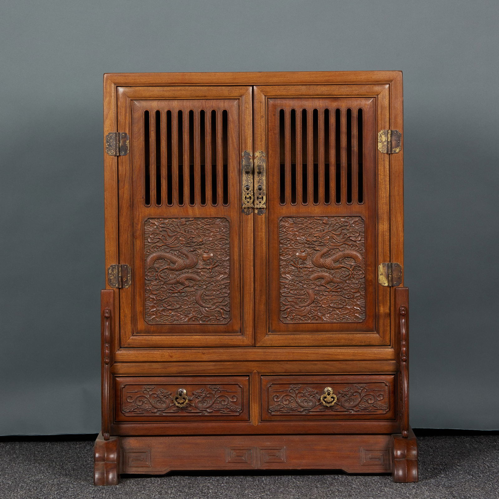 Rosewood engraved character and dragon pattern multi-compartment cabinet (1 of 20)