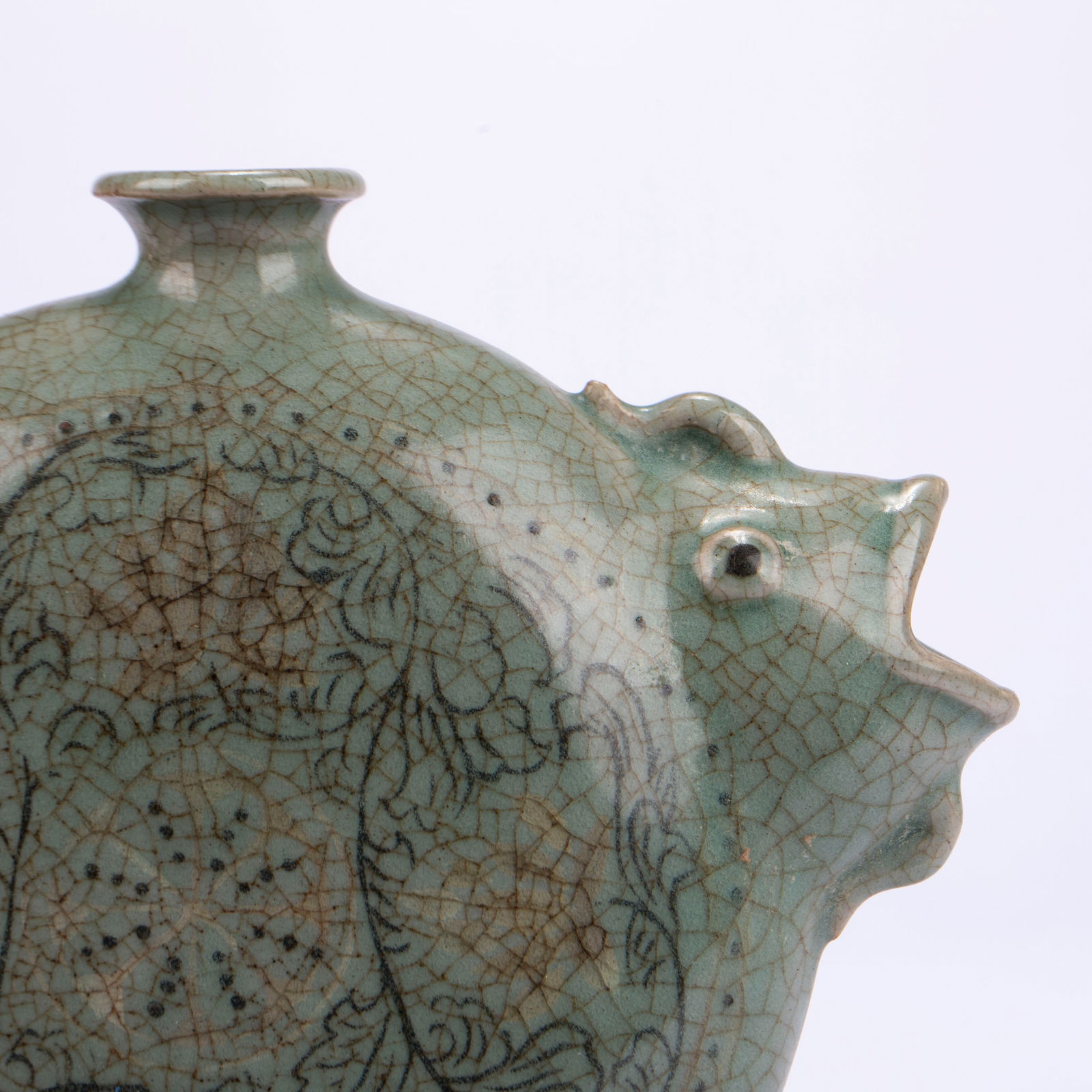 Goryeo Celadon Flat Flask with Fish-shaped Spout - 4
