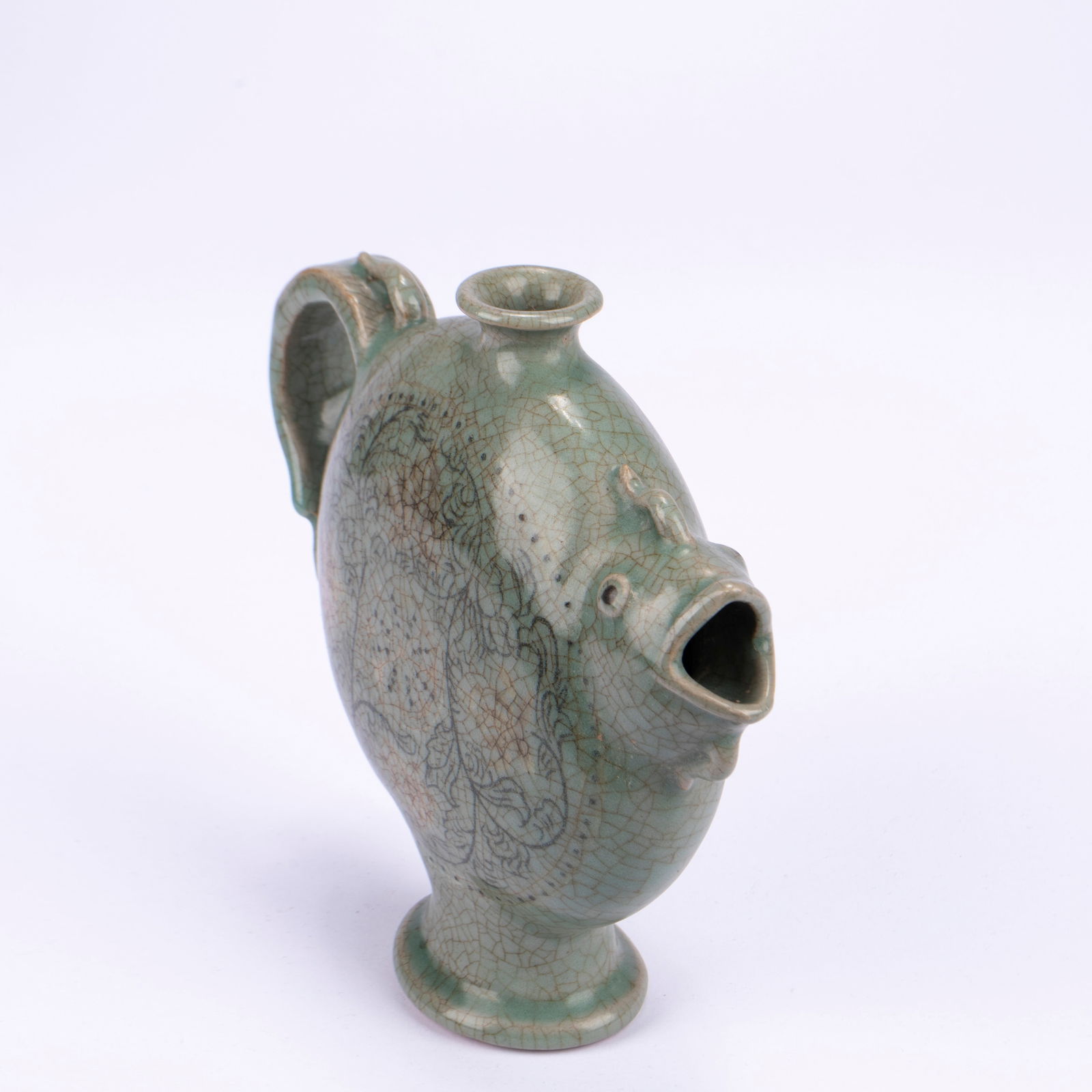 Goryeo Celadon Flat Flask with Fish-shaped Spout - 5