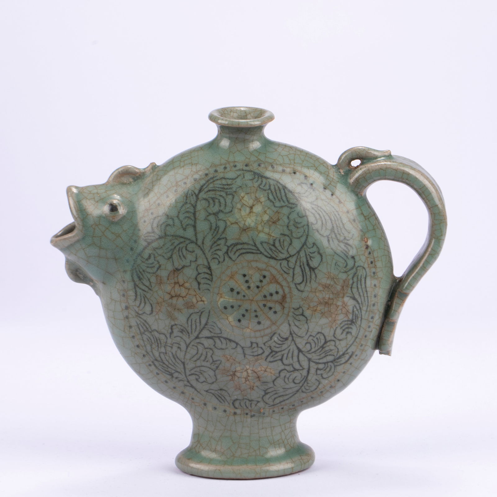 Goryeo Celadon Flat Flask with Fish-shaped Spout - 6