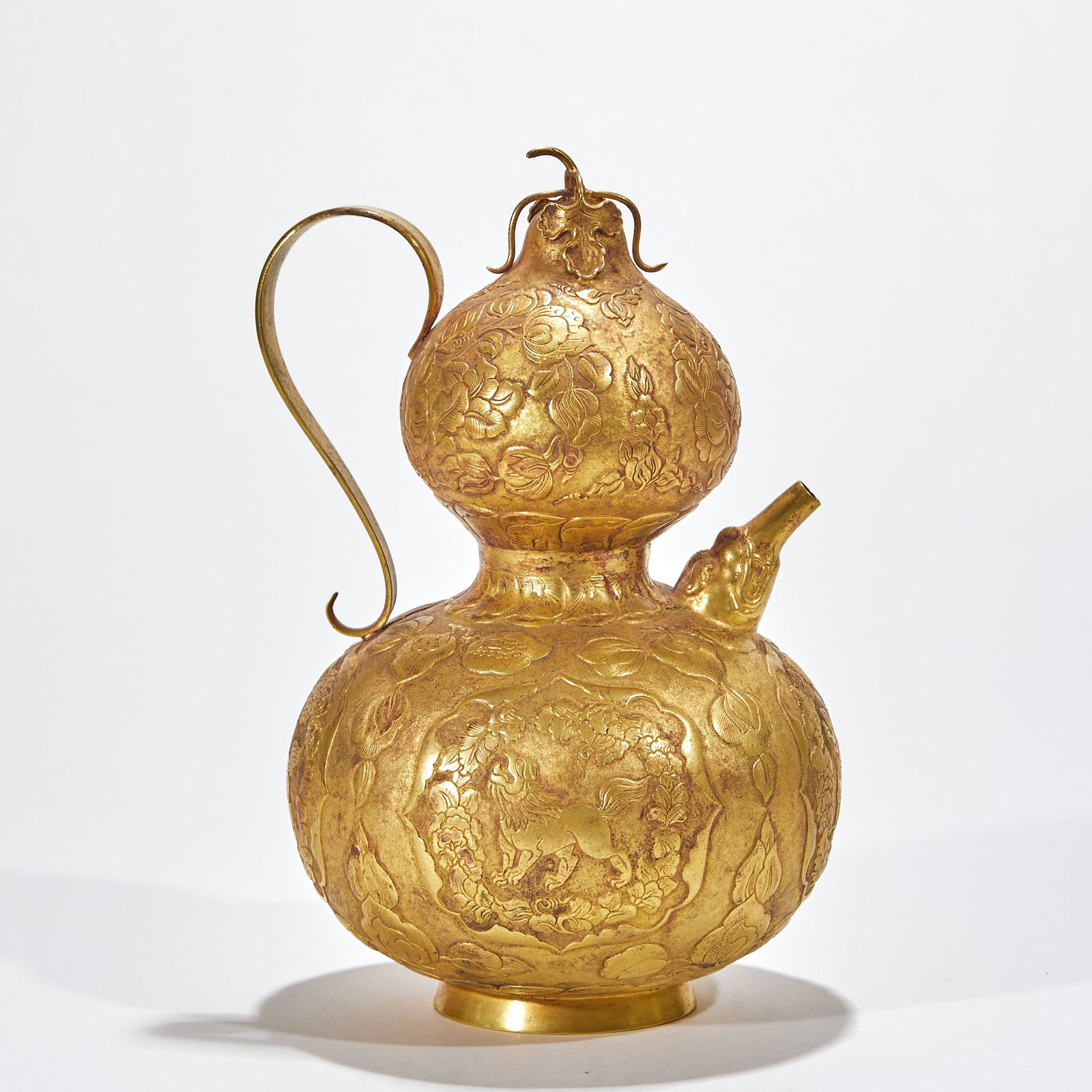Gold Gourd-shaped Backflow Pot with Floral Pattern - 8