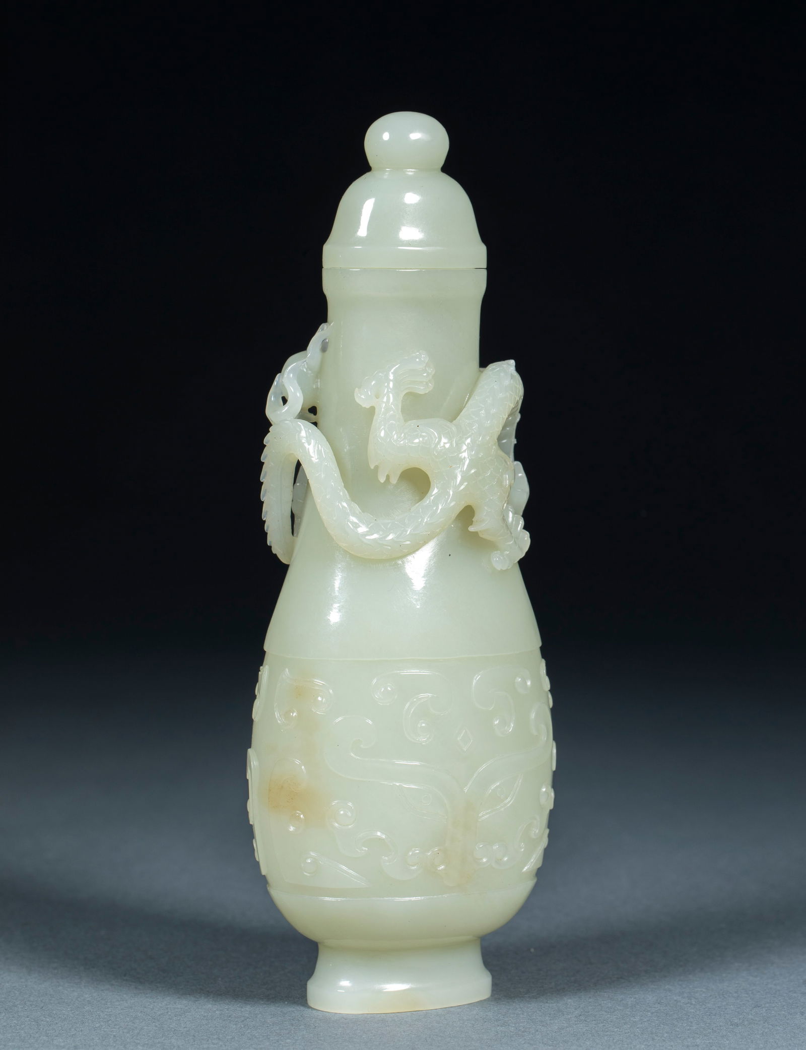 Hotan Jade Dragon Vase - 14