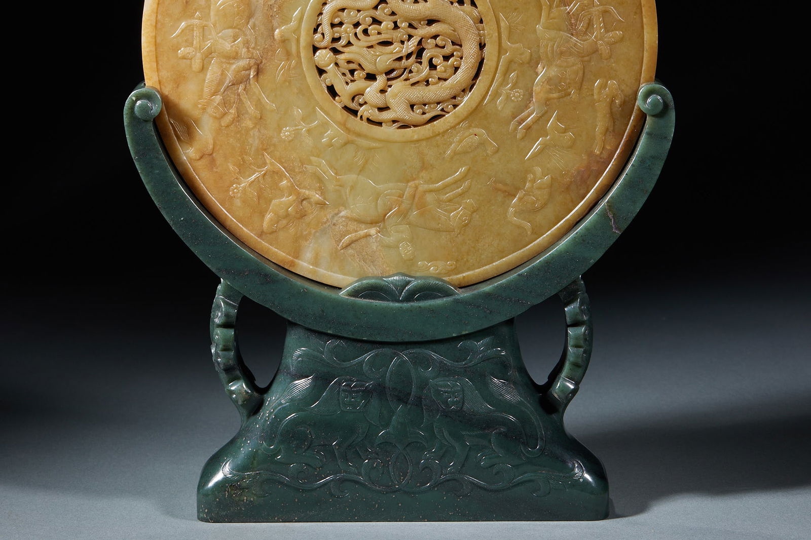 Ancient Jade Dragon Pattern Wall with Jade Base - 11