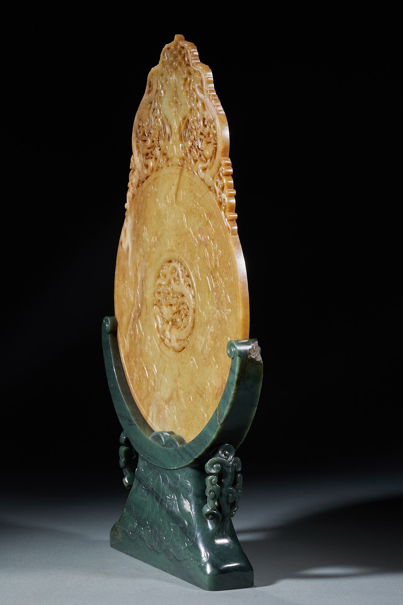 Ancient Jade Dragon Pattern Wall with Jade Base - 12