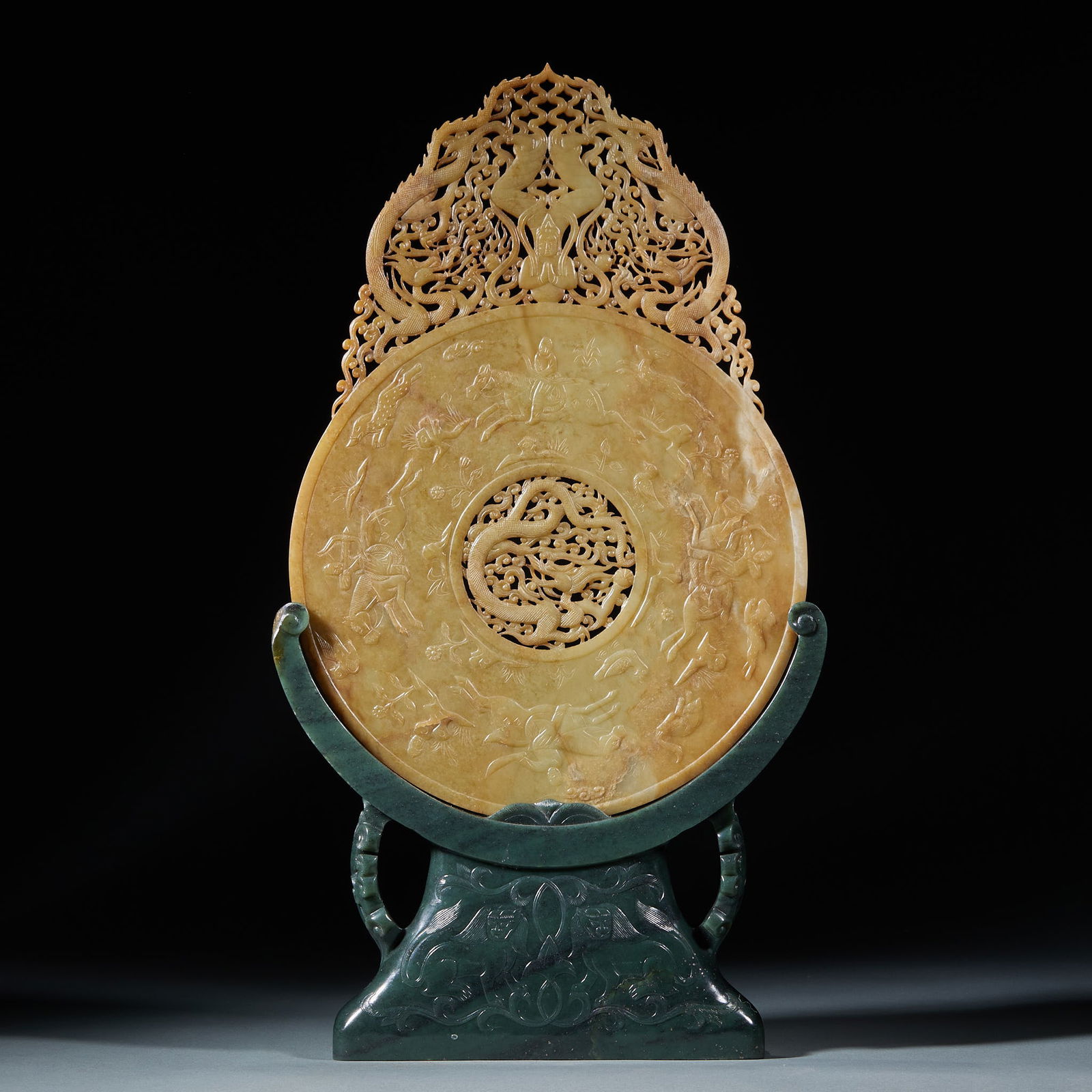 Ancient Jade Dragon Pattern Wall with Jade Base - 13