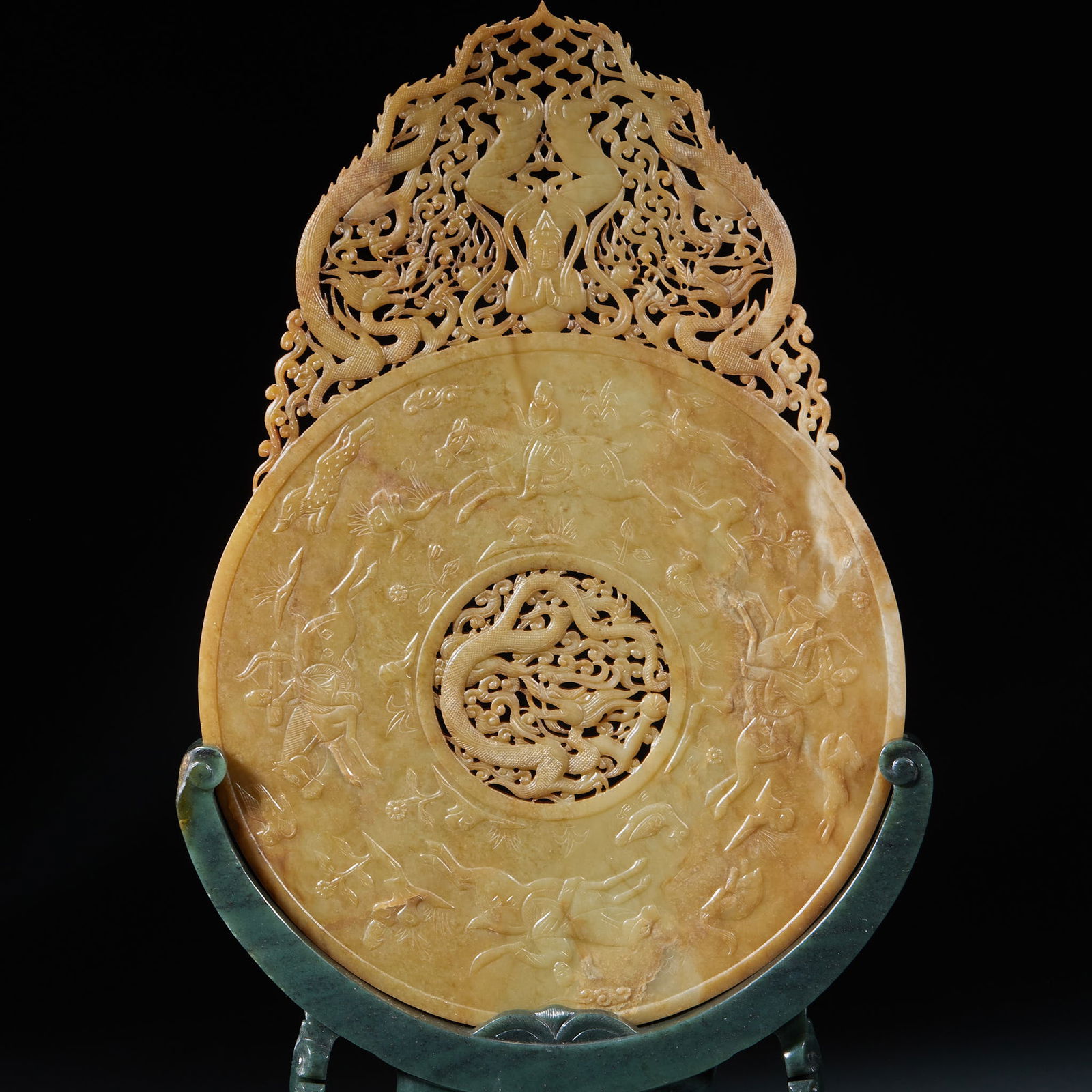Ancient Jade Dragon Pattern Wall with Jade Base - 2