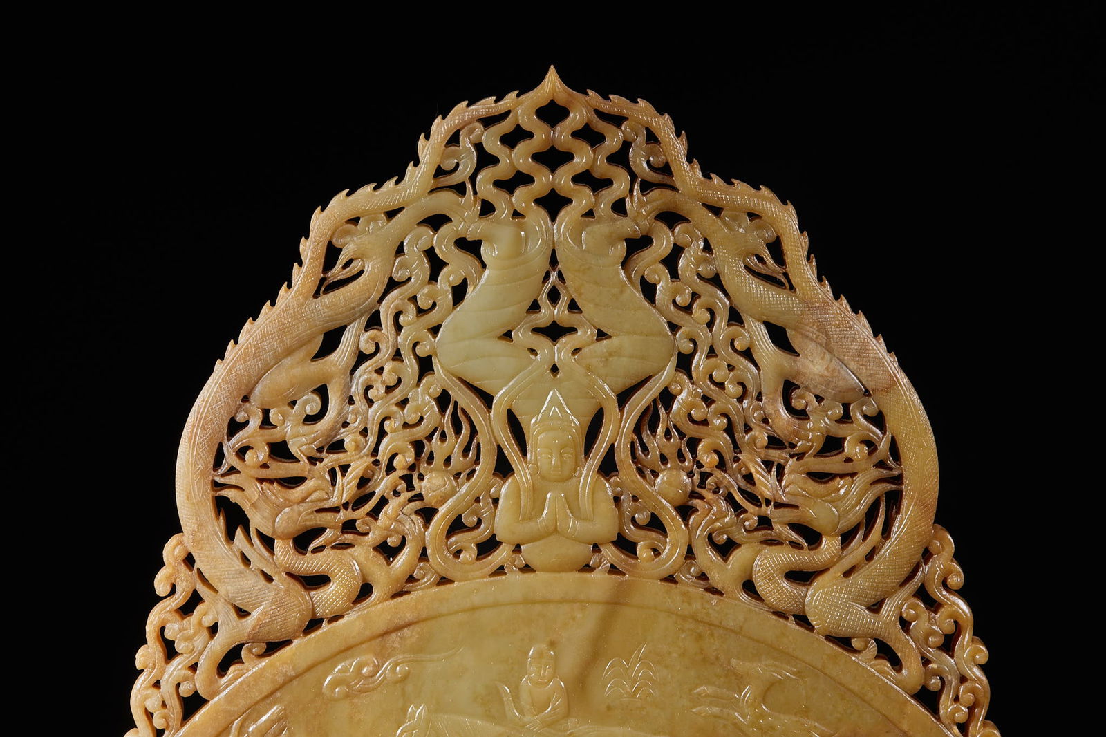 Ancient Jade Dragon Pattern Wall with Jade Base - 6