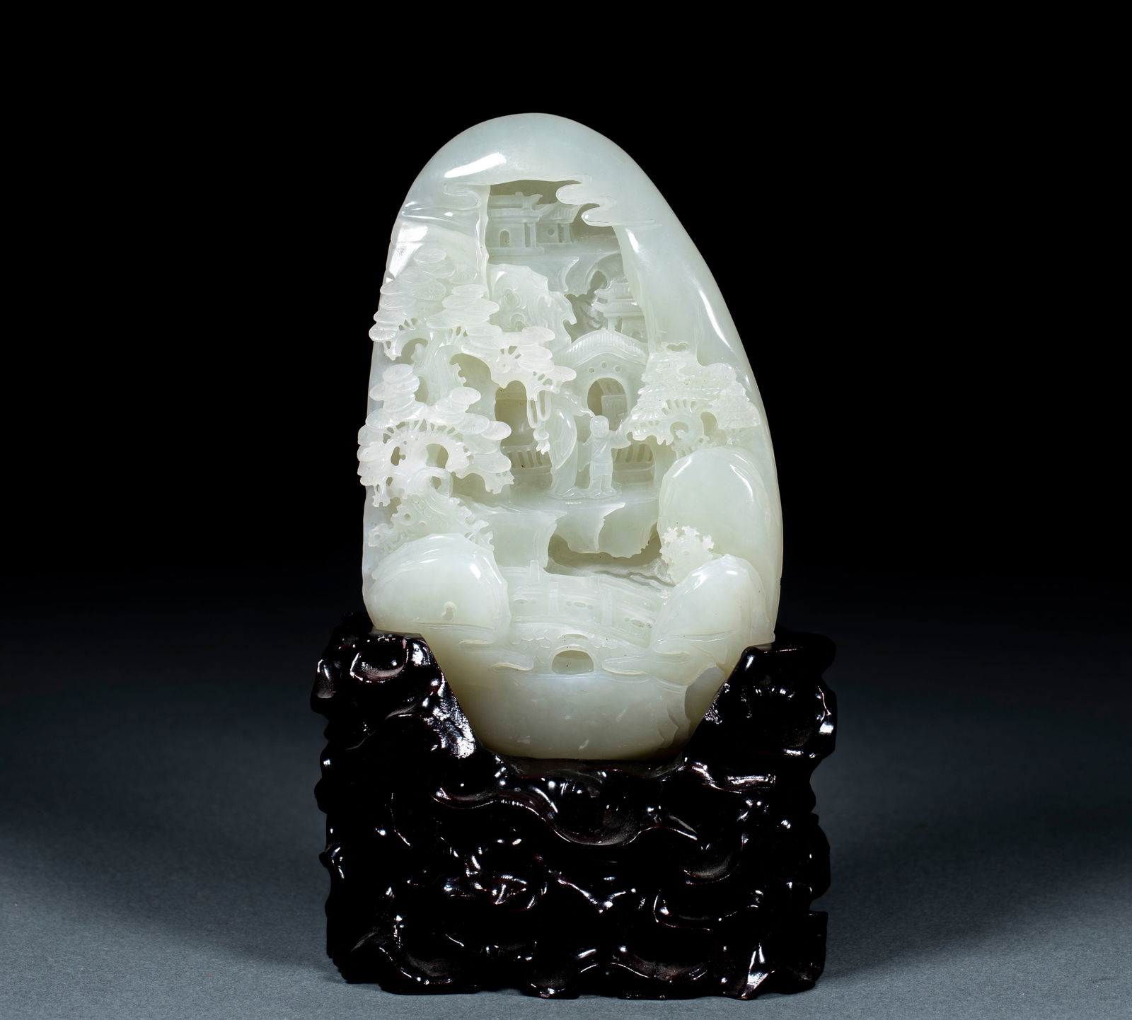 Hotan Jade Ornament with Exquisitely Carved Pavilions and Figures (1 of 10)
