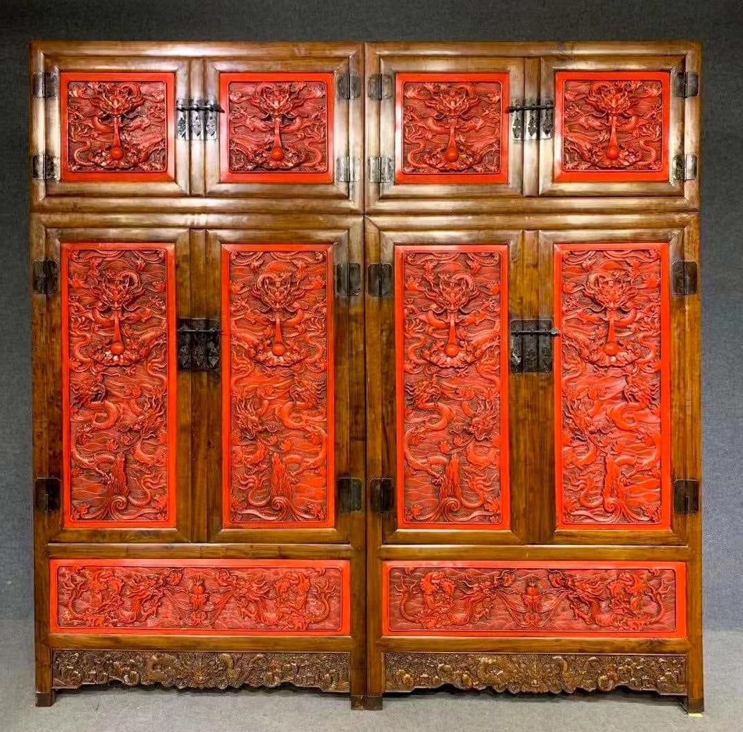 Huanghuali Red Lacquer Cabinet, Qianlong Period, Qing Dynasty (1 of 9)