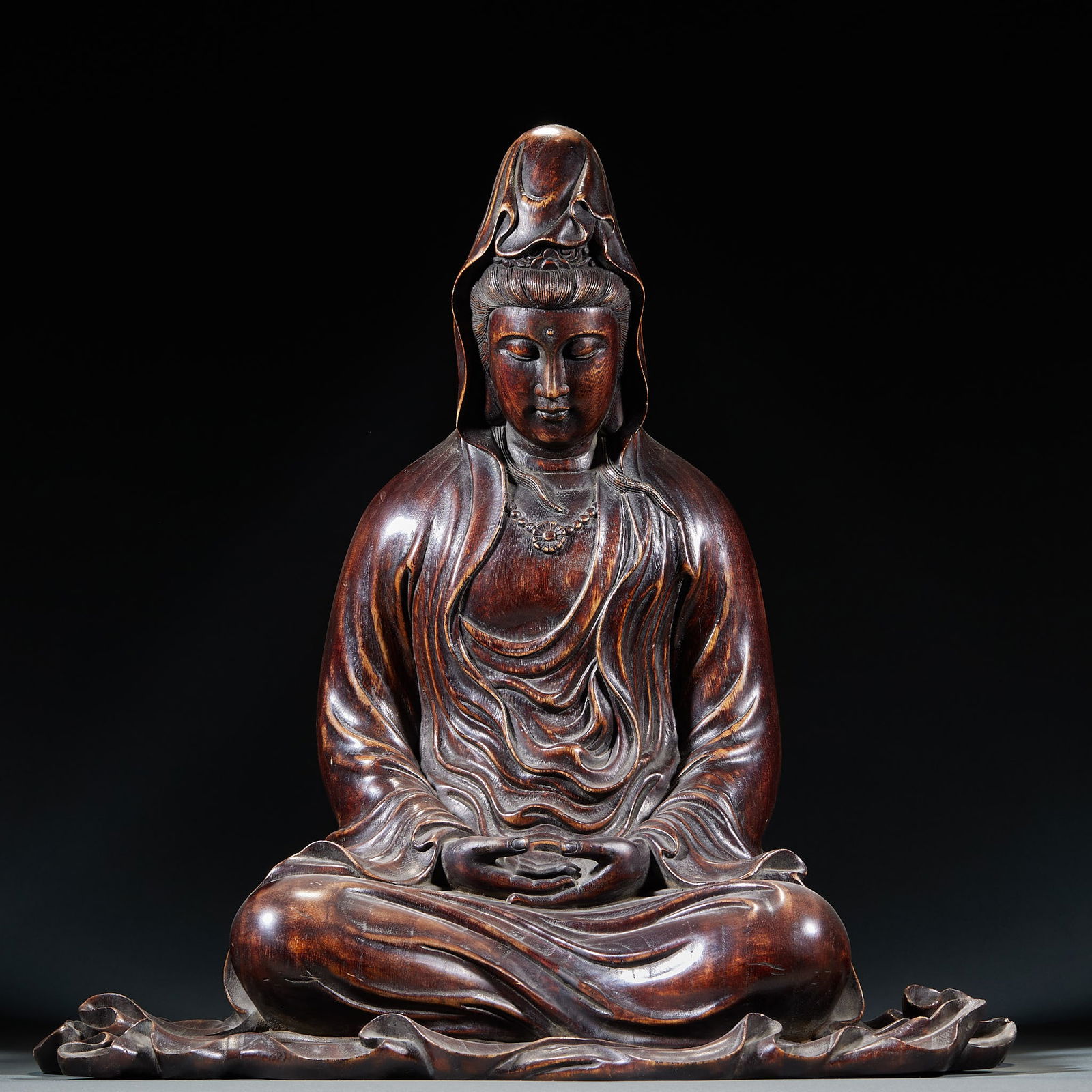 Agarwood Seated Guanyin Statue: Agarwood Seated Avalokiteshvara, 49cm × 48cm × 30cm, 2847g