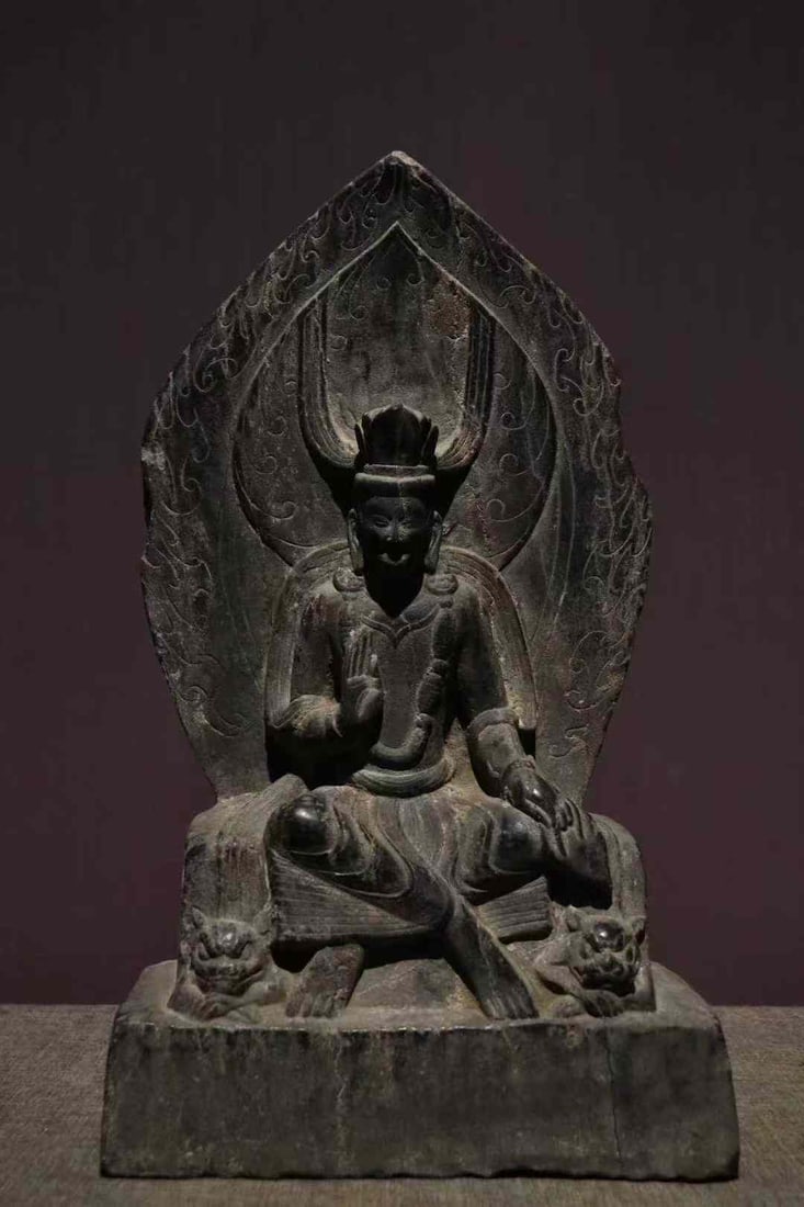 Bluestone Backrest of Cross-Legged Maitreya, Northern Wei Dynasty: Northern Wei Blue Stone Maitreya Backrest, 41cm × 24cm × 12cm