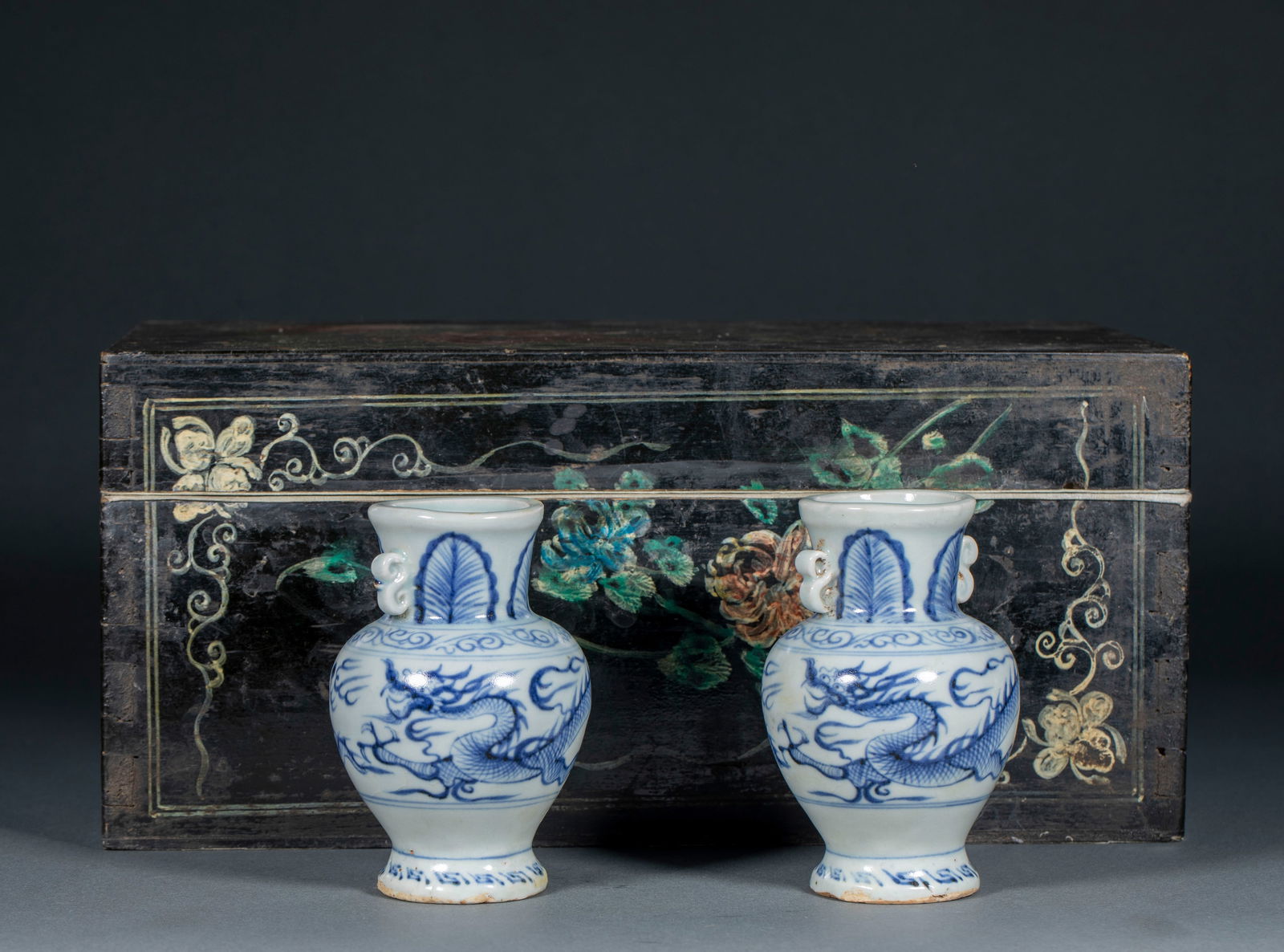 A Pair of Blue and White Vases with Dragon Pattern, Ming Dynasty: Pair of Ming Blue and White Dragon Vases, 10.5cm × 6.5cm