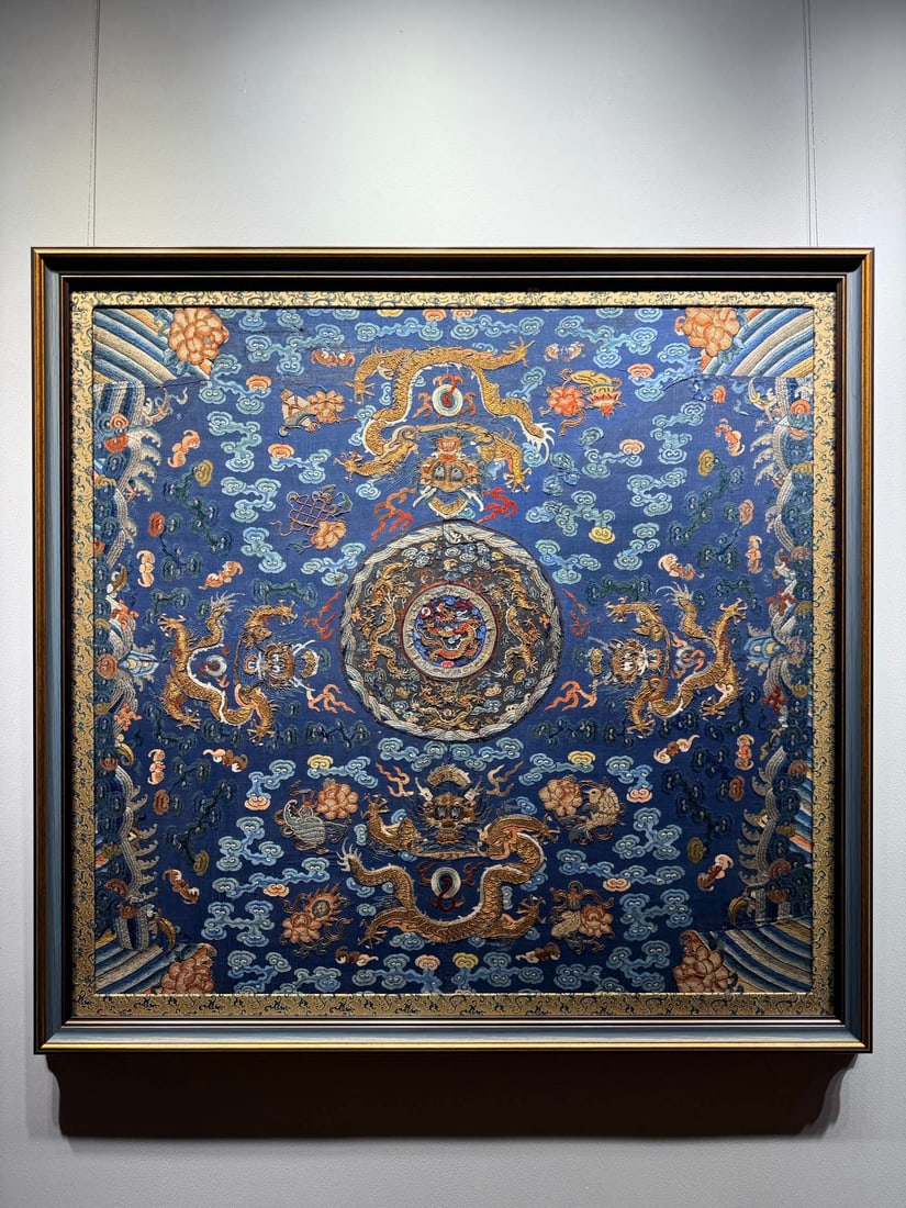 High-Quality Dragon-Pattern Robe Embroidery, Qing Dynasty: Qing Dragon Robe Embroidery, 112cm × 107cm