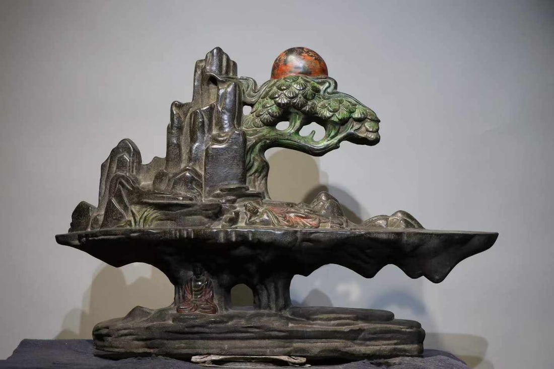 Bluestone Backflow Incense Burner: Blue Stone Backflow Incense Burner, height 58cm, length 80cm, width 24cm. A ritual object for traditional studies, tea rooms or religious venues, mostly crafted by folk artisans, and a typical