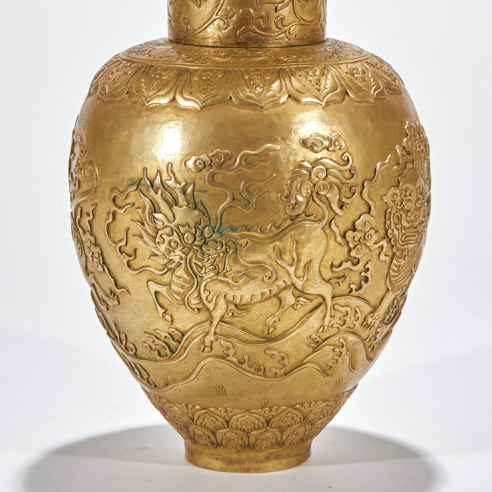Copper Gilded Lidded Vase with Auspicious Beast Patterns - 2
